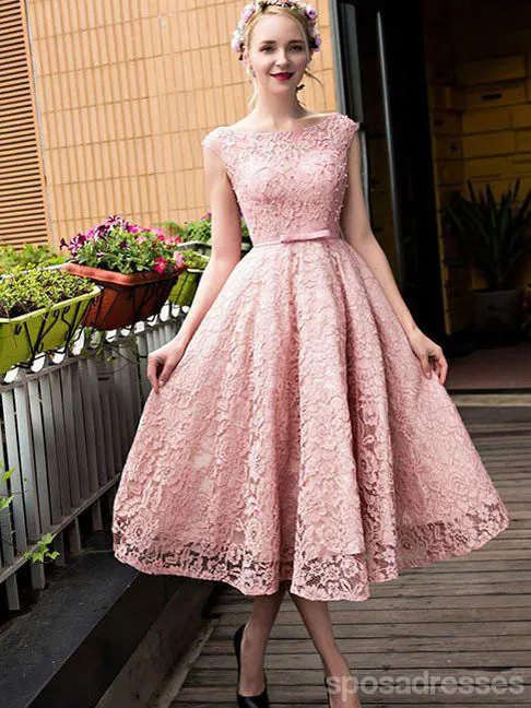 Cap Sleeves Cheap Pink Lace Short Homecoming Dresses Online, CM681