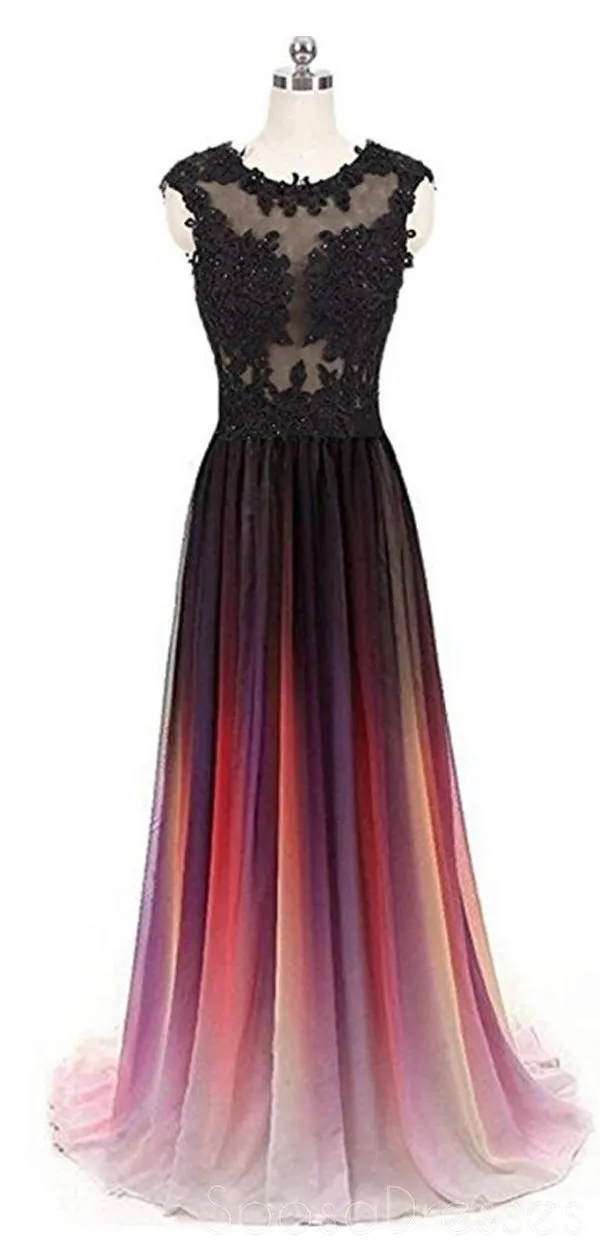 Cap Sleeves See Through Chiffon Ombre Long Evening Prom Dresses, Cheap Sweet 16 Dresses, 18397