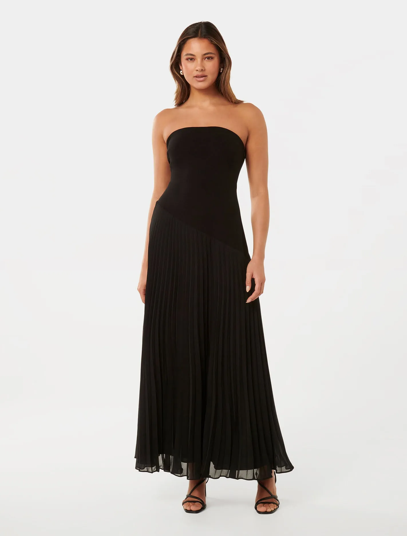 Pleated Midi Dress with Strapless Capri Design