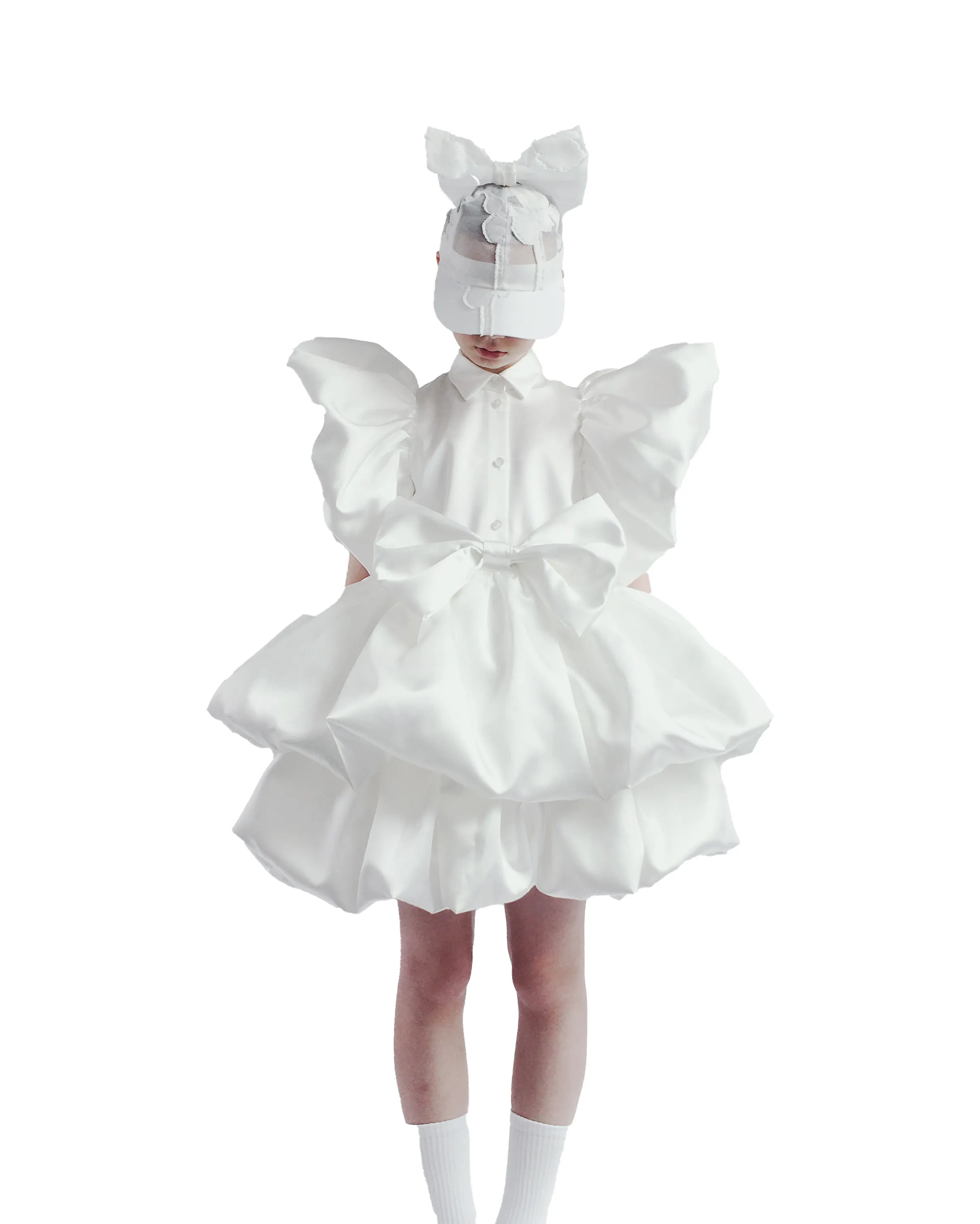 Caroline Bosmans White Tafetta Dress with Bow Detail