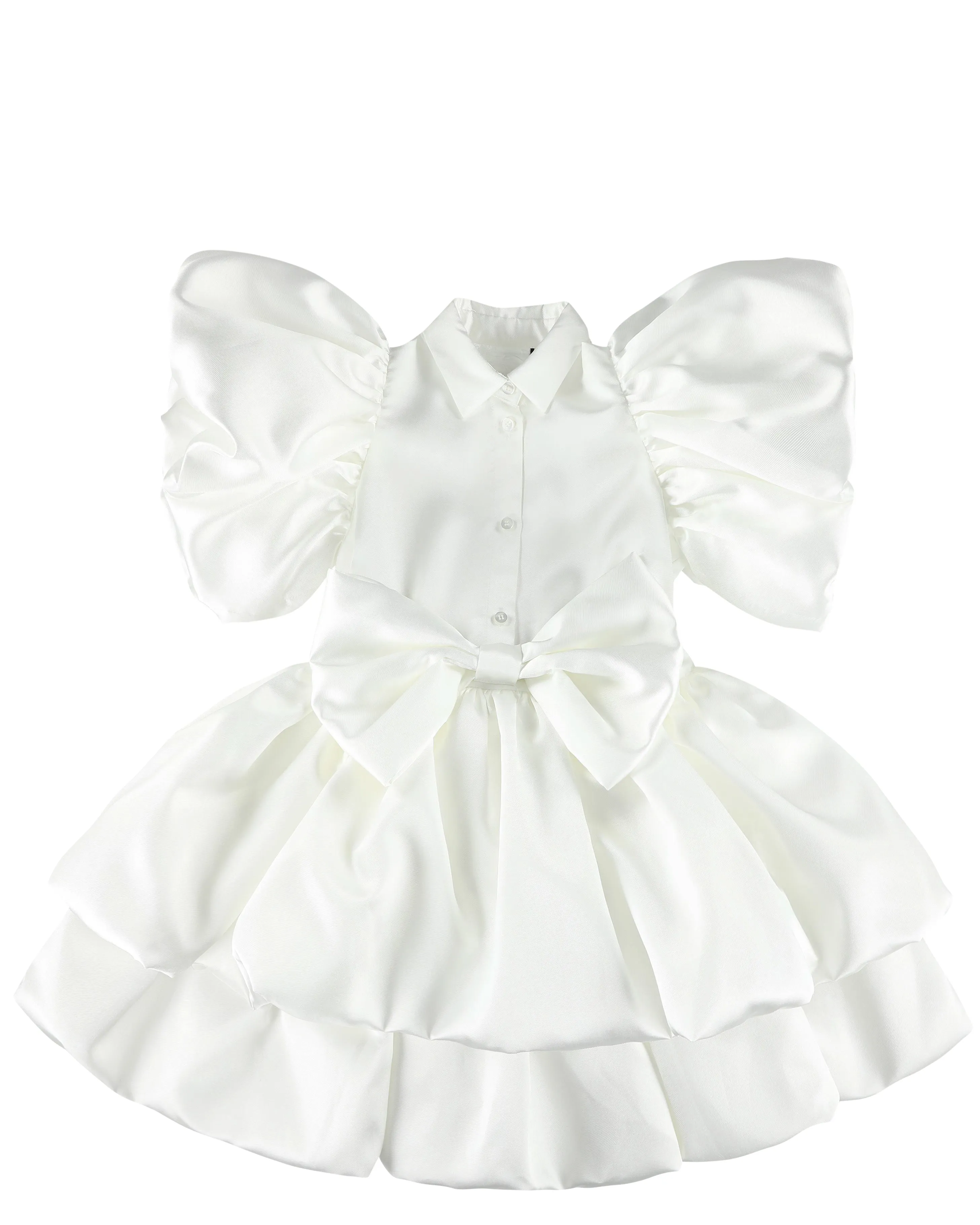 Caroline Bosmans White Tafetta Dress with Bow Detail