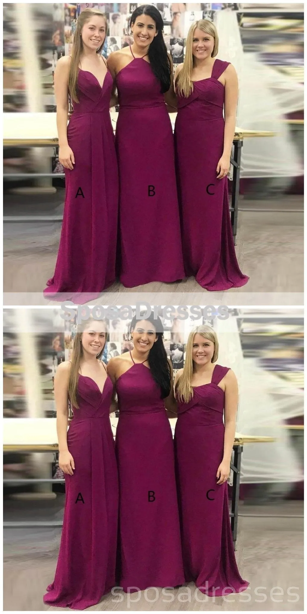 Cheap Mismatched Plum Custom Long Bridesmaid Dresses, WG231