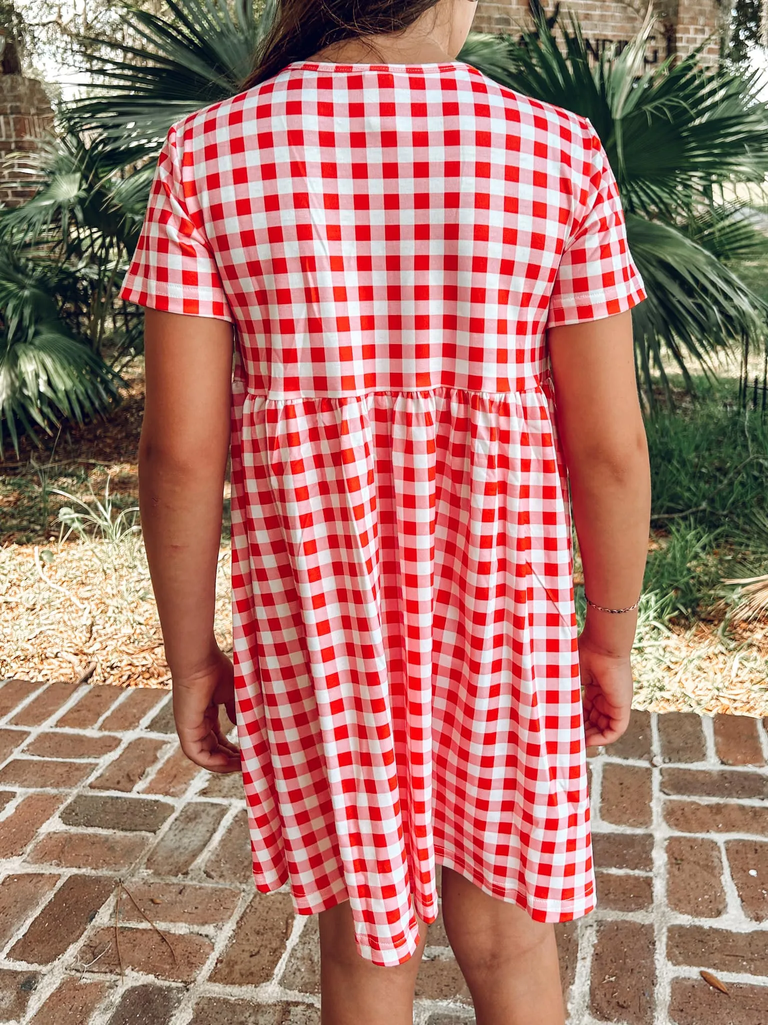 Cheer Gingham Tee Dress | Red