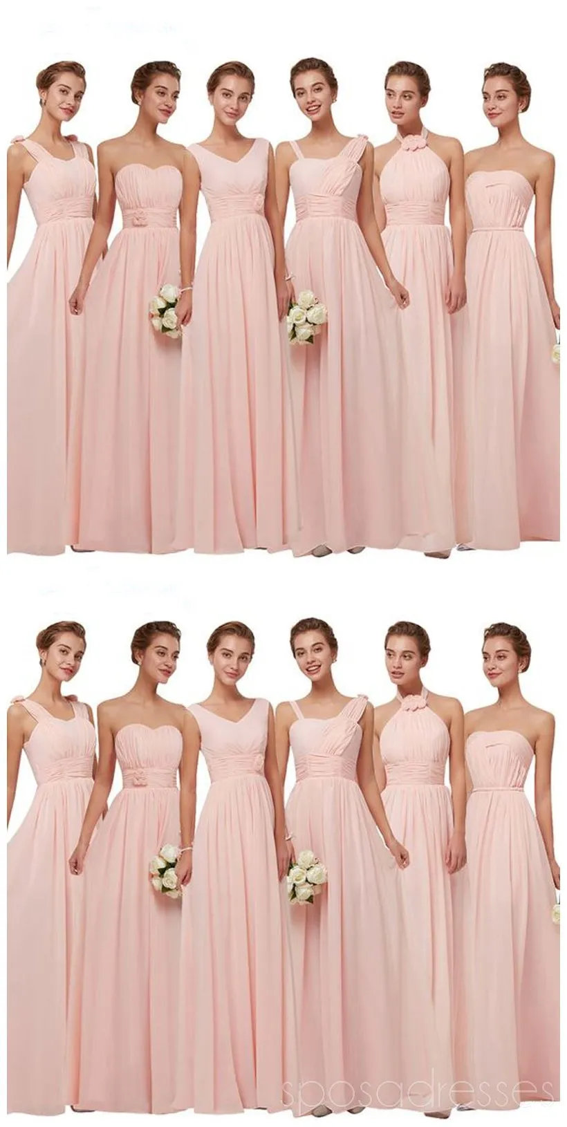 Chiffon Blush Pink Floor Length Mismatched Cheap Bridesmaid Dresses , WG520