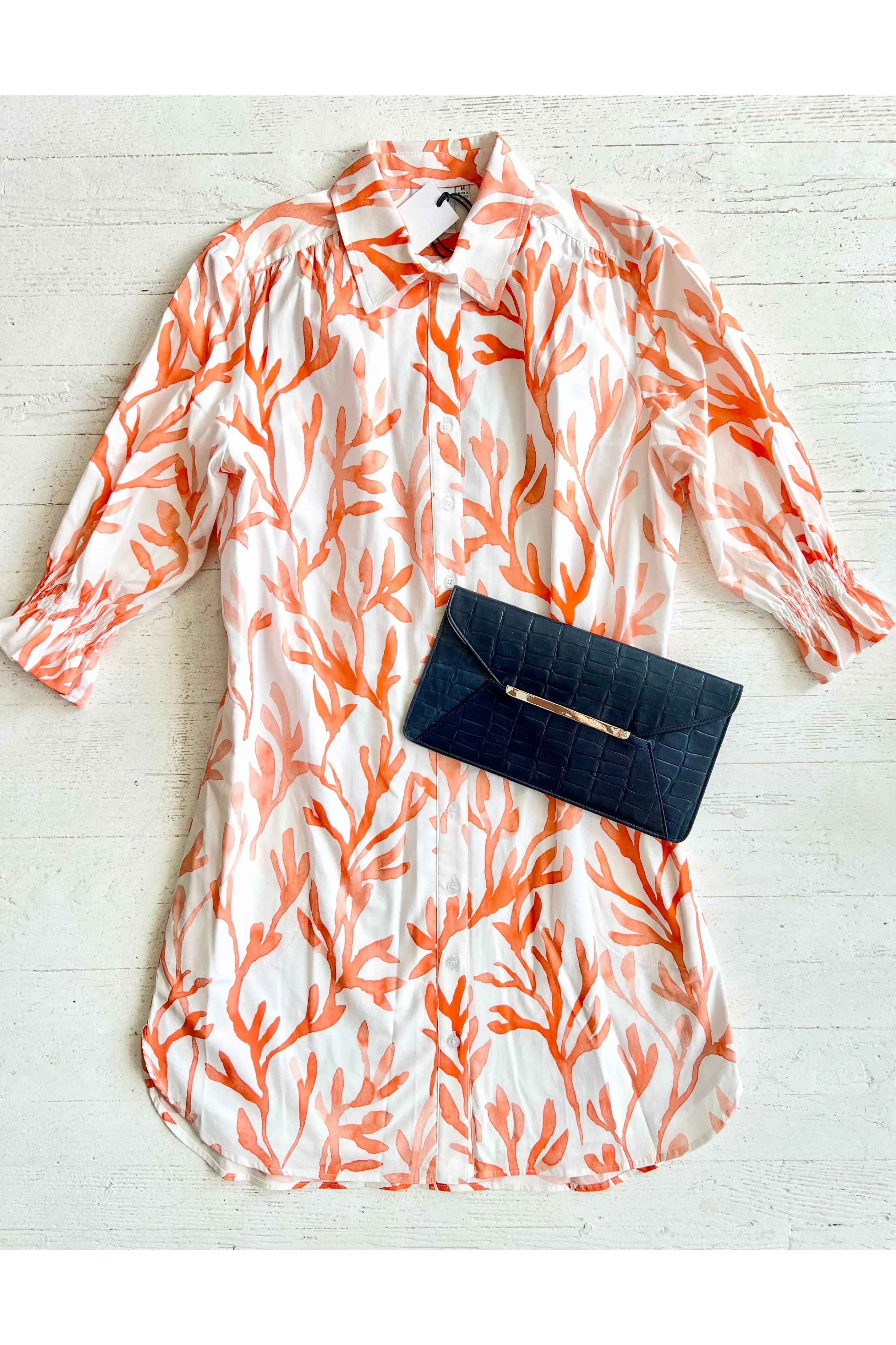 Coral/White Puff Sleeve Miller Dress