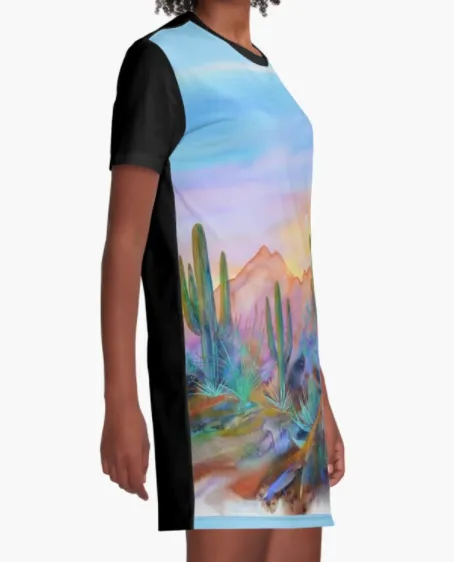 Cowgirl Kim Watercolor Desert Graphic Tee Dress