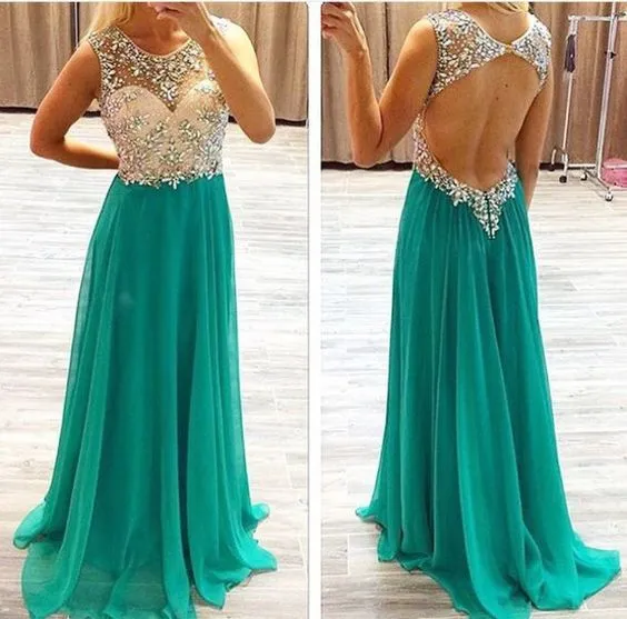 Custom Made A Line Round Neck Backless Floor Length Long Prom Dresses, Formal Dresses