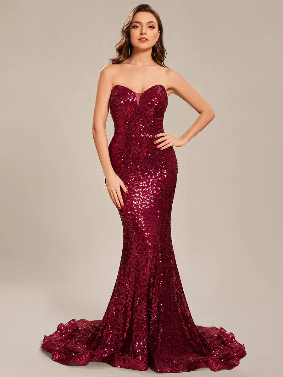 Custom Size Strapless Sweetheart Long Bodycon Sequin Prom Dress