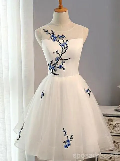 Cute Applique White Short Homecoming Prom Dresses, Cheap Sweet 16 Dresses, CM359