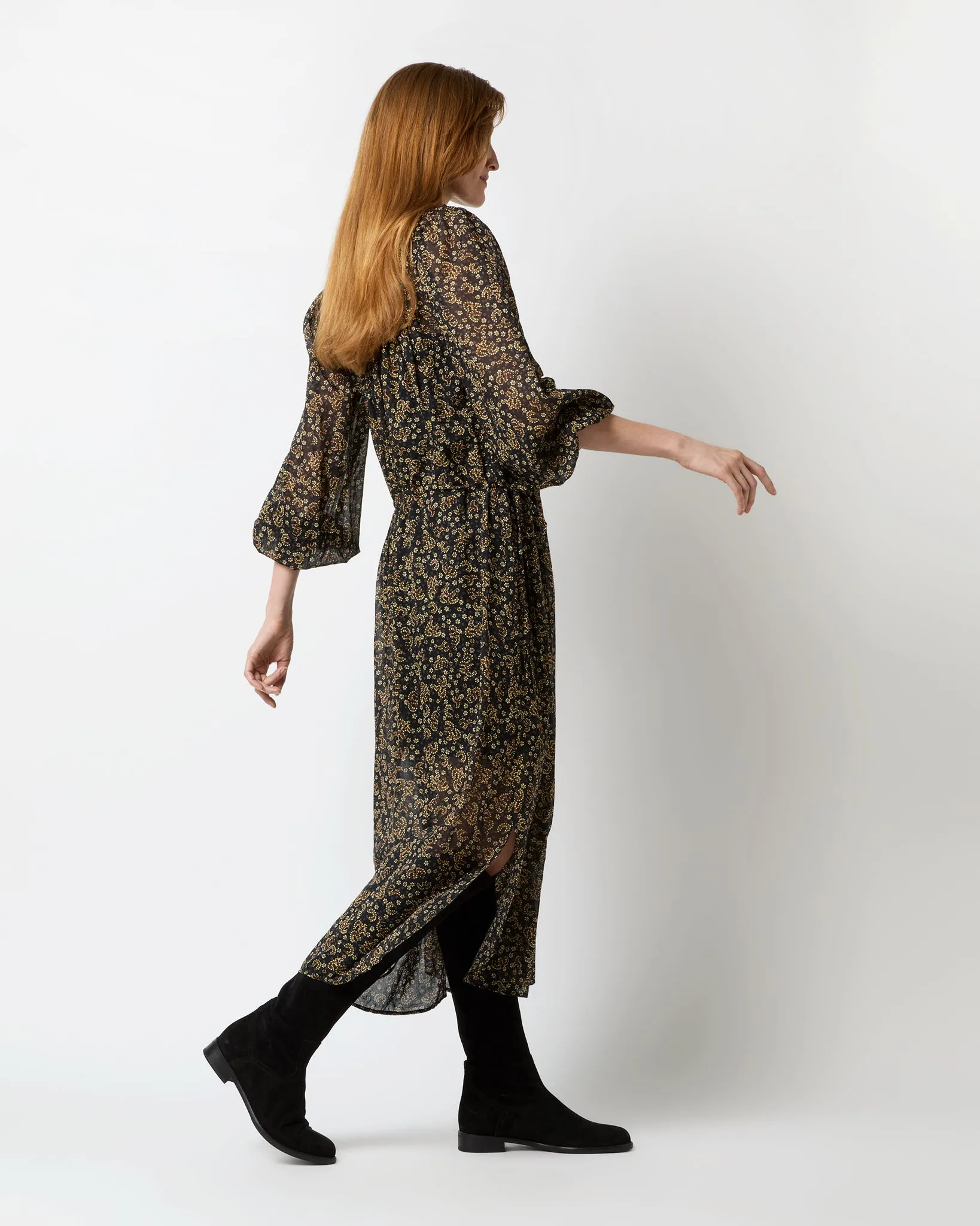 Dalida Dress in Black/Ochre