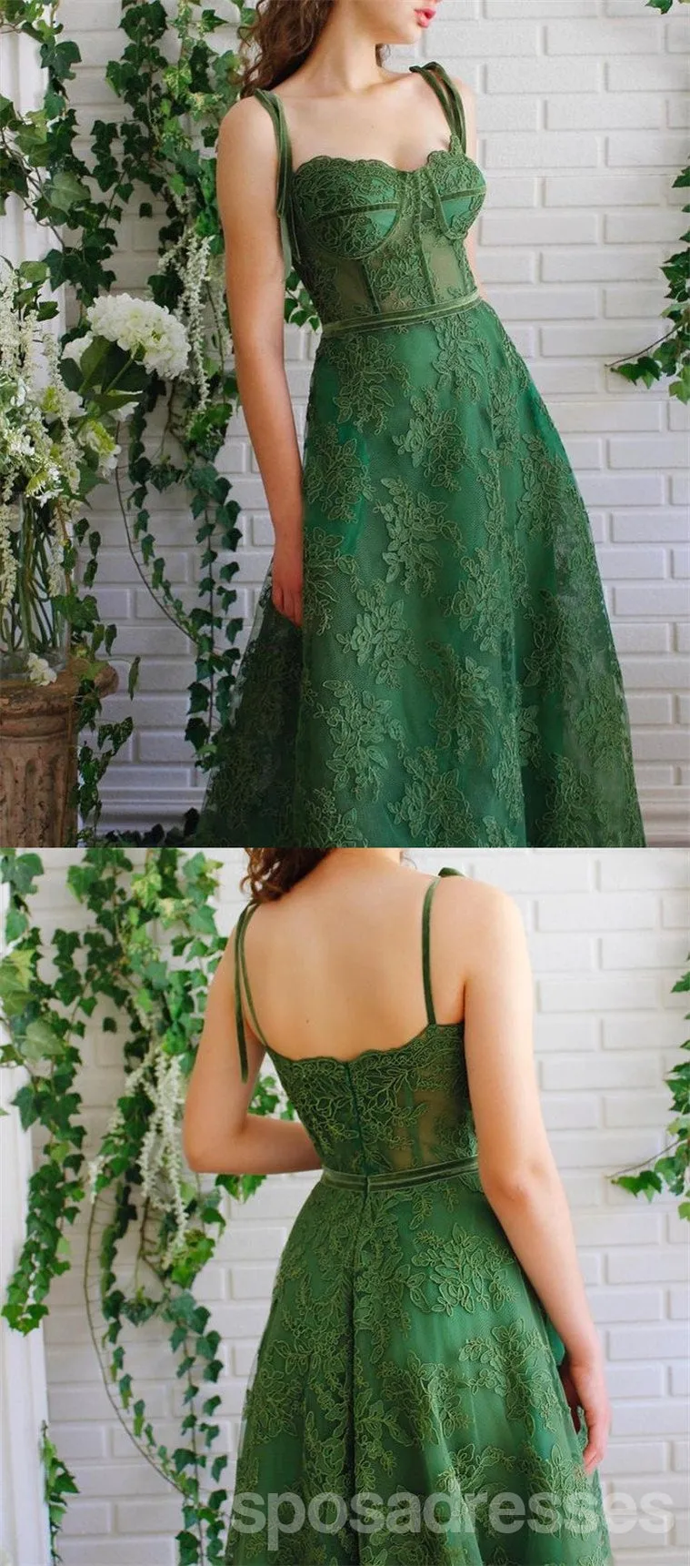 Dark Green A-line Spaghetti Straps Long Prom Dresses Online, Dance Dresses,12701