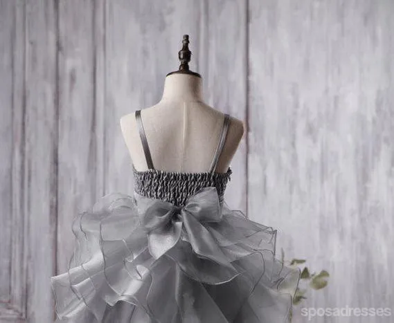 Dark Grey Sequin Organza Bustled Flower Tutu Dresses, Cheap Popular Flower Girl Dresses, FG053