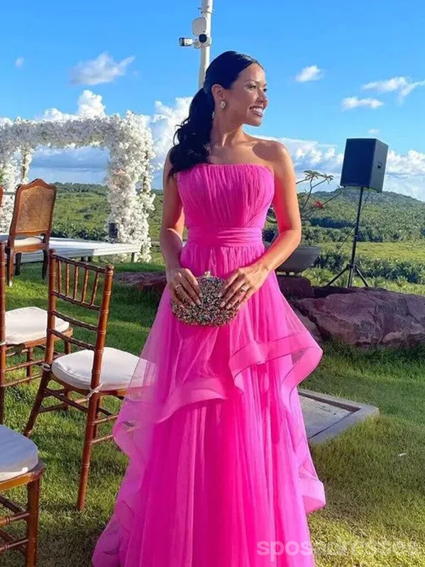 Elegant Hot Pink Strapless A-Line Maxi Dress for Parties and Prom - Stunning Evening Gown, Style 13422