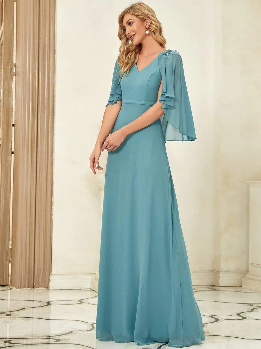 Elegant V Neck Flowy Chiffon Bridesmaid Dresses with Wraps