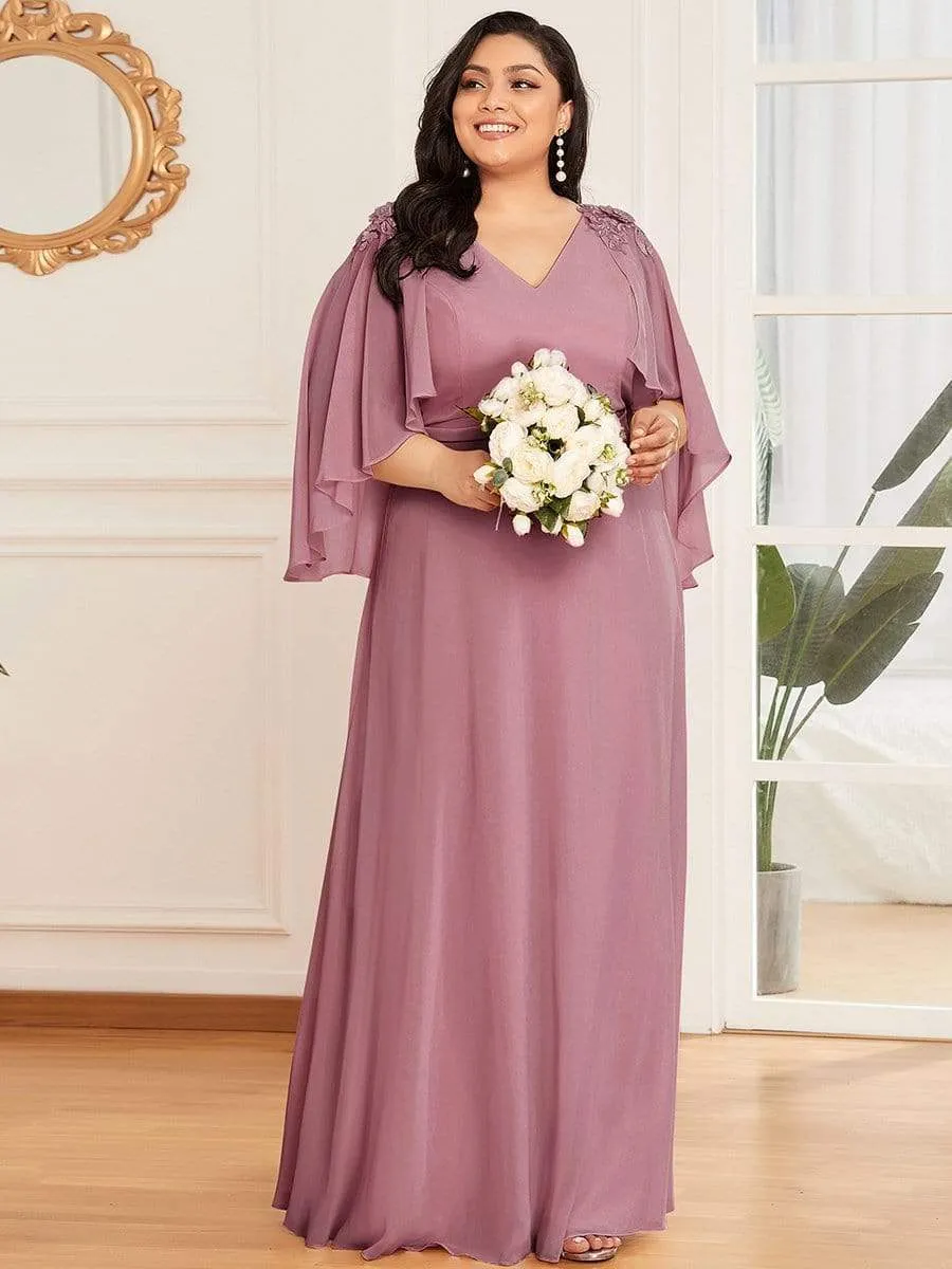 Elegant V Neck Flowy Chiffon Bridesmaid Dresses with Wraps