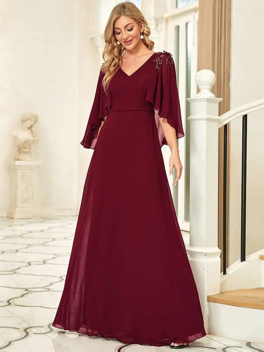 Elegant V Neck Flowy Chiffon Bridesmaid Dresses with Wraps