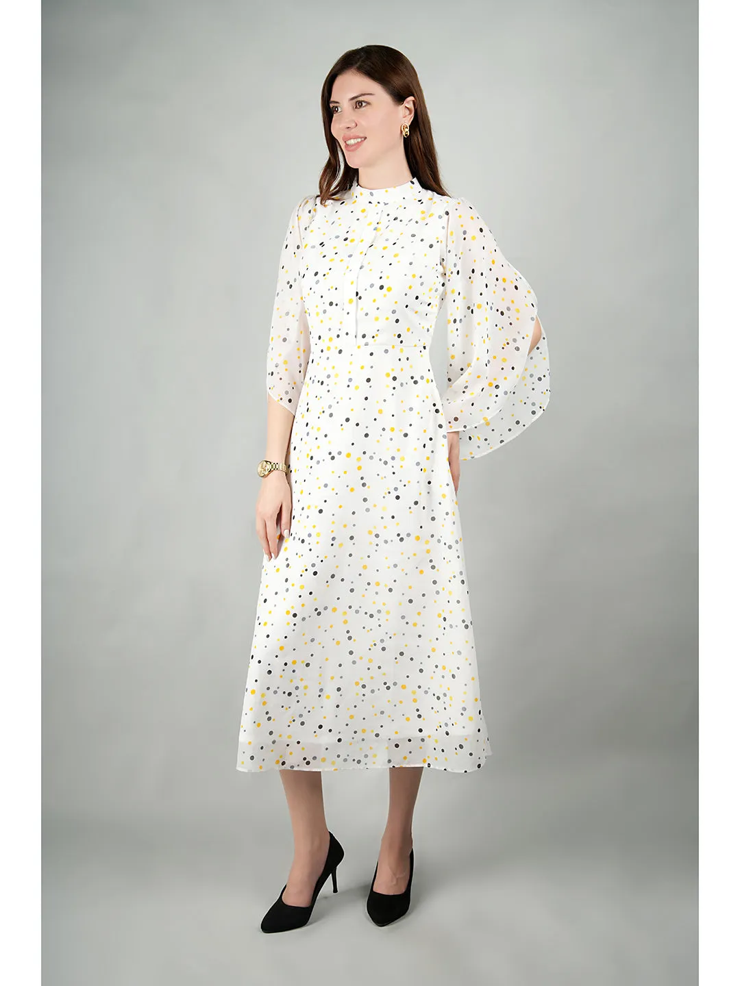 Exude Sun-soaked Polka Dot Dress (White)