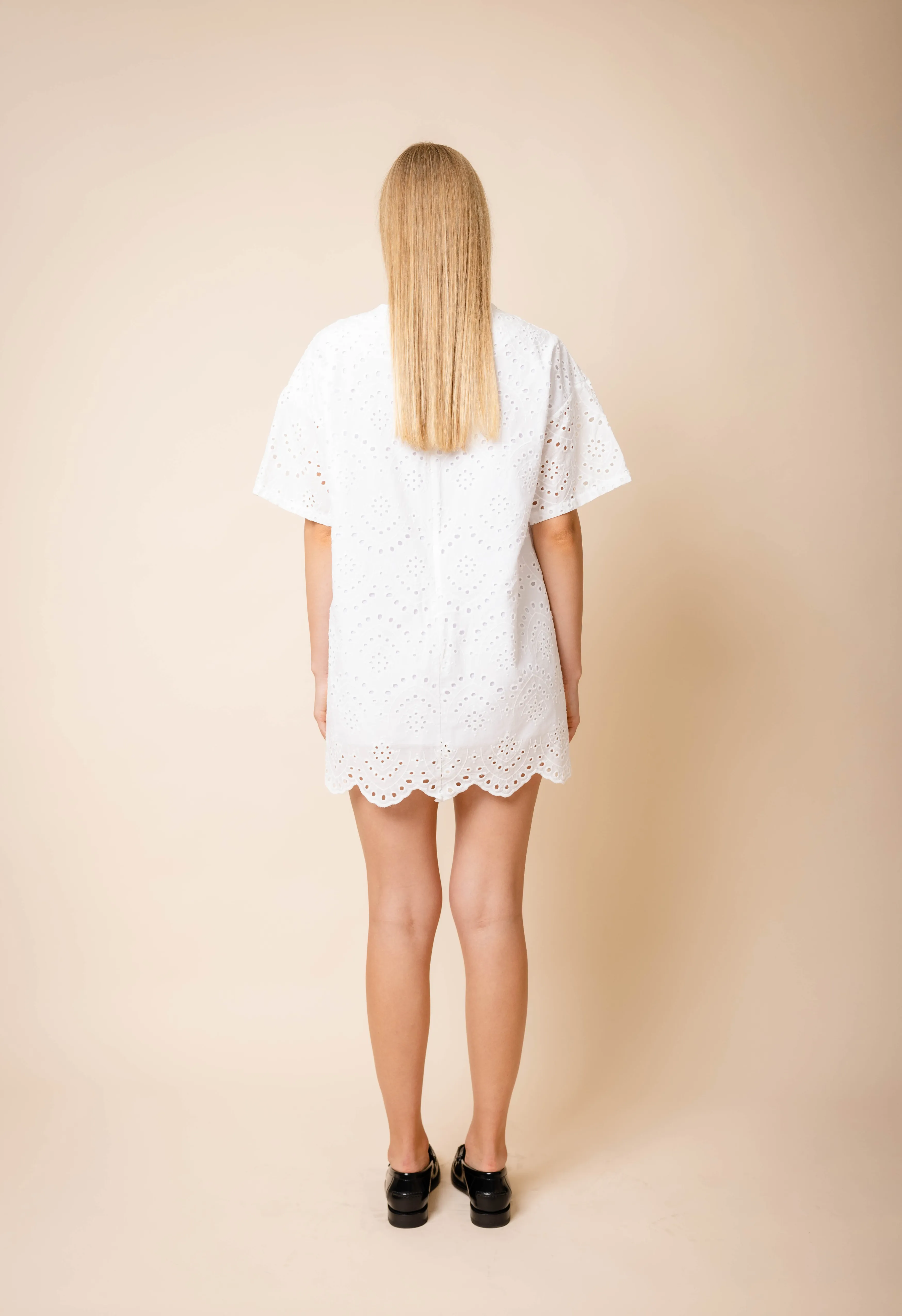 Eyelet Mini Dress In White