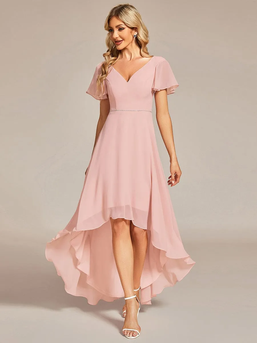 Flowy High-low Chiffon Ruffle Sleeves Bridesmaid Dress