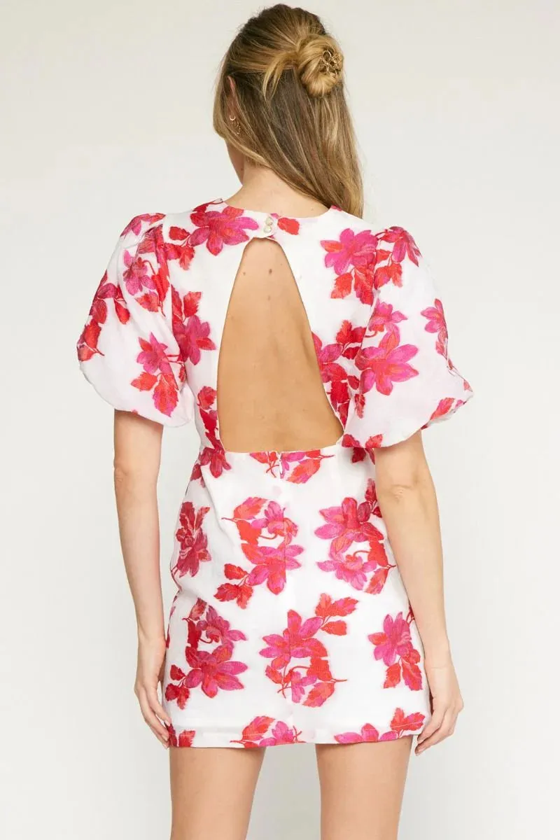 Fuchsia Floral Off White Dress