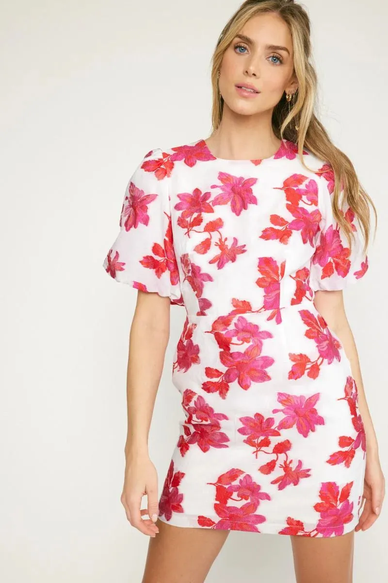 Fuchsia Floral Off White Dress