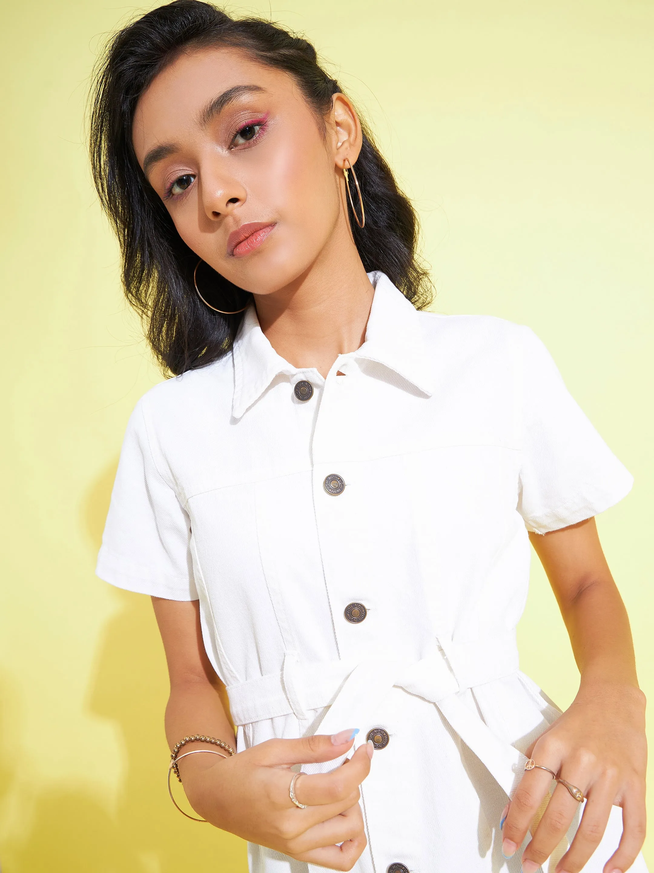 Girls White Denim Shirt Dress