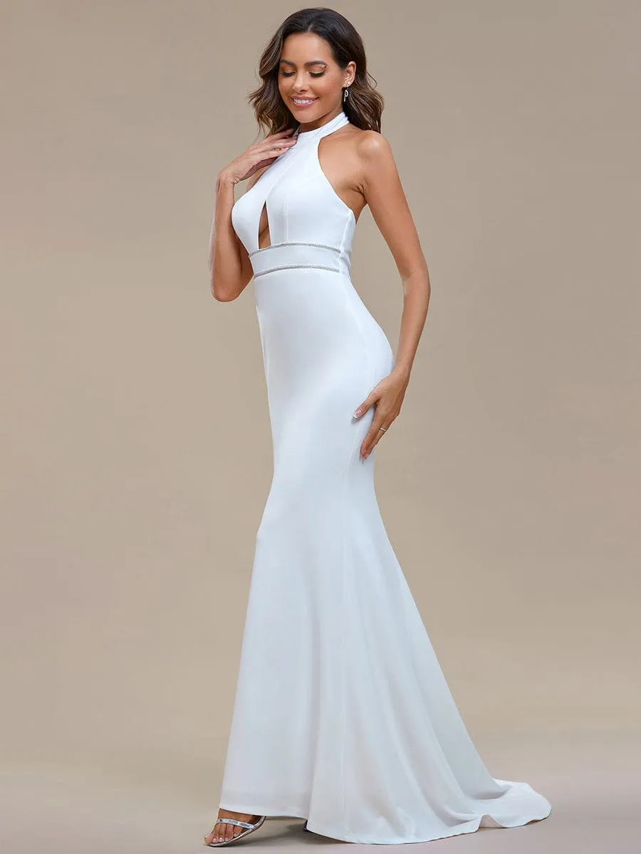 Halter Hollow Out Sleeveless Waist Detail Mermaid Wedding Dress