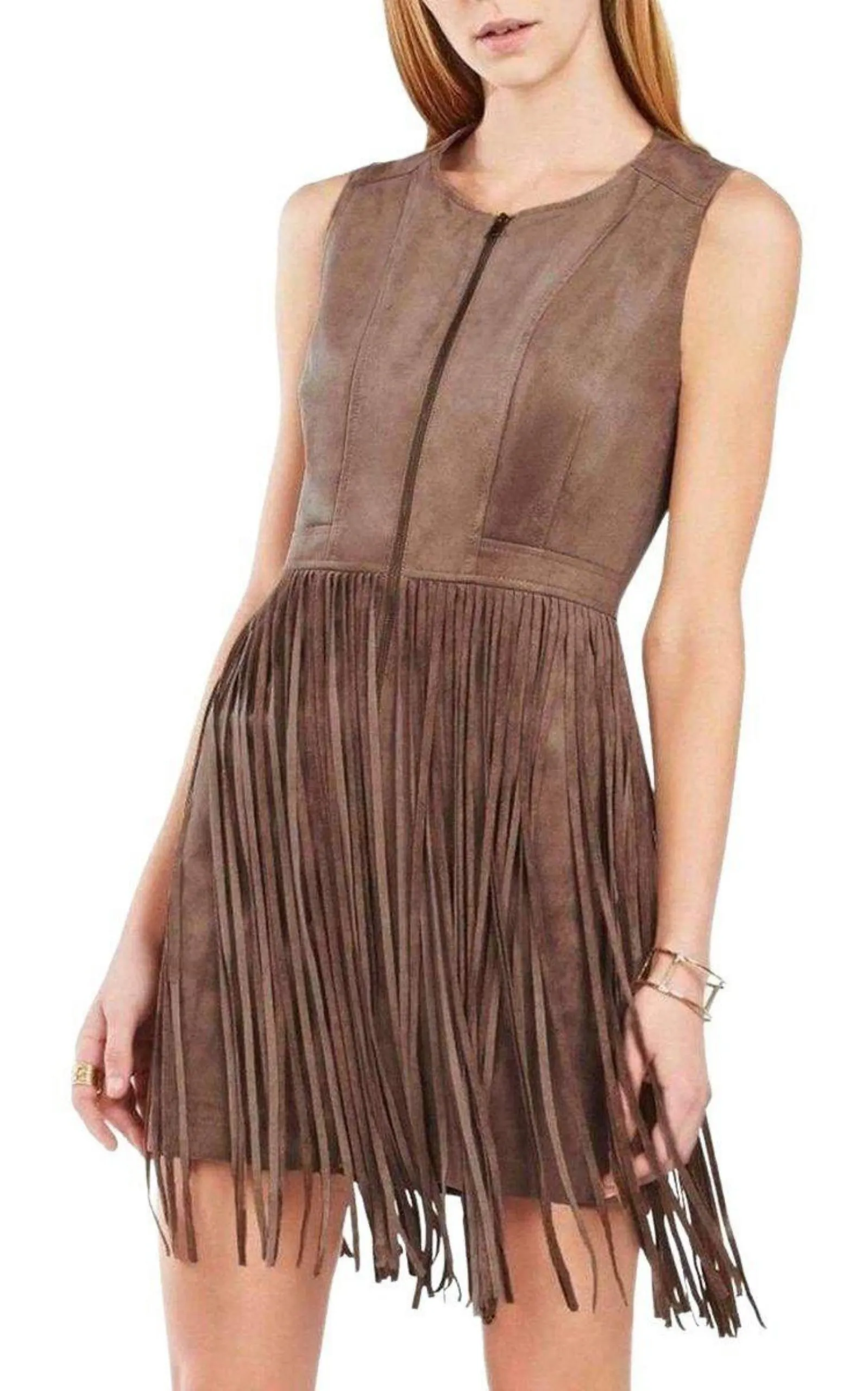 Hamin Fringe Faux Suede Vest Dress