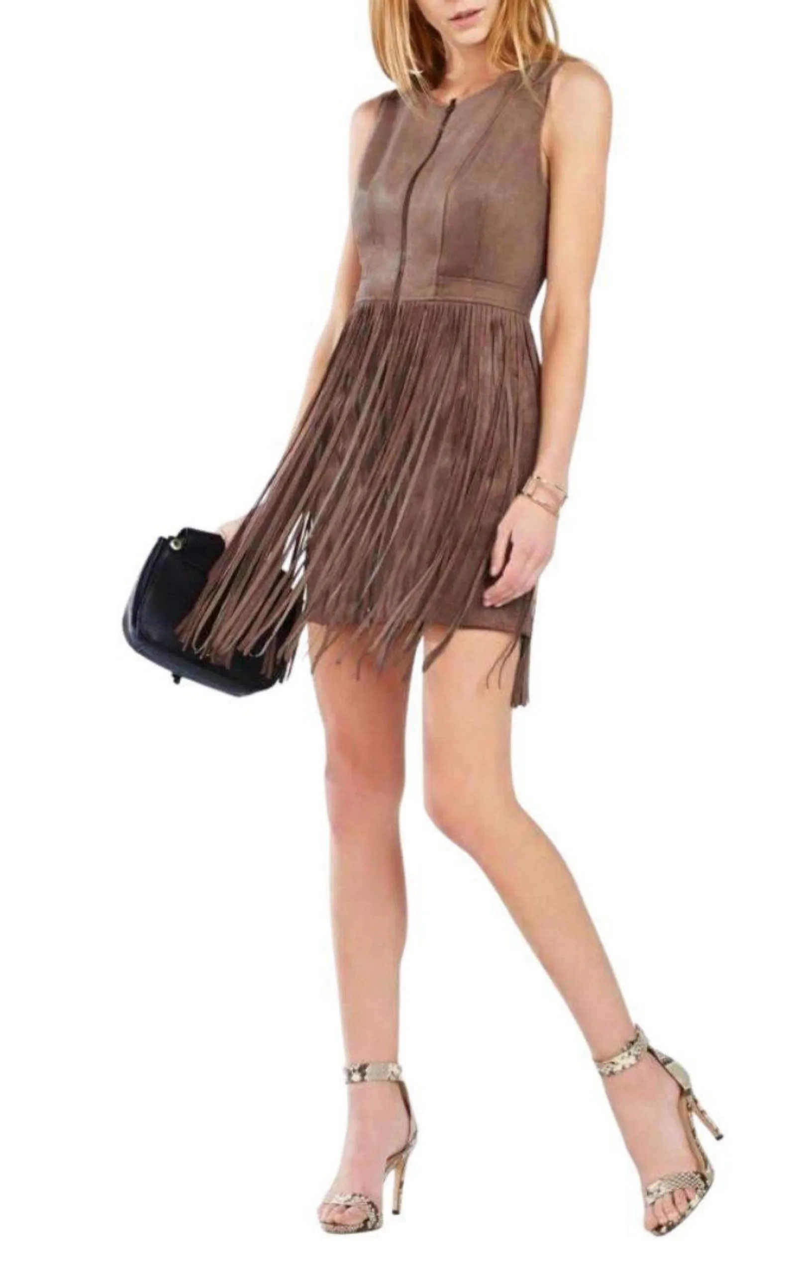 Hamin Fringe Faux Suede Vest Dress