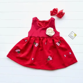 Iris Dress in Red Floral Embroidery