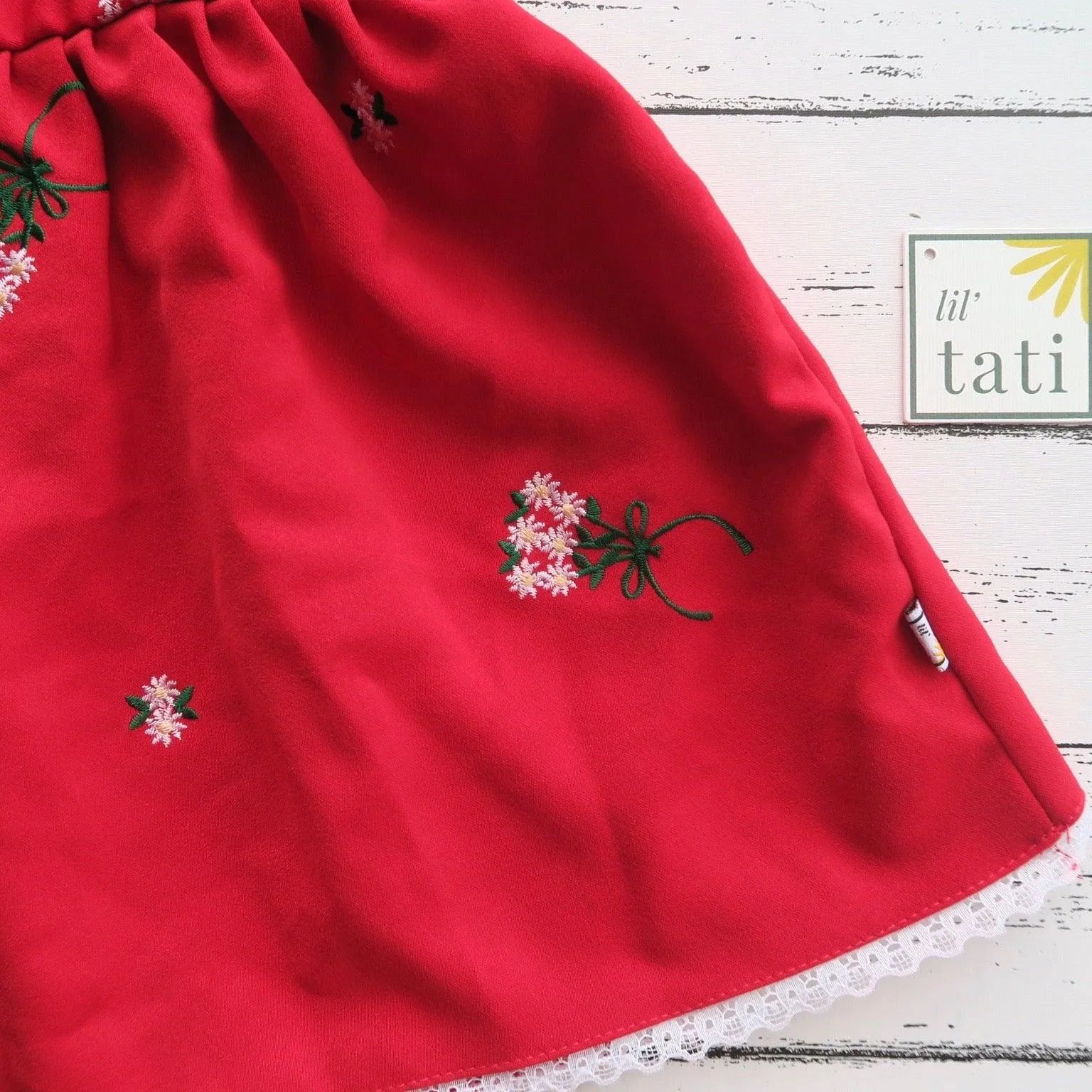 Iris Dress in Red Floral Embroidery