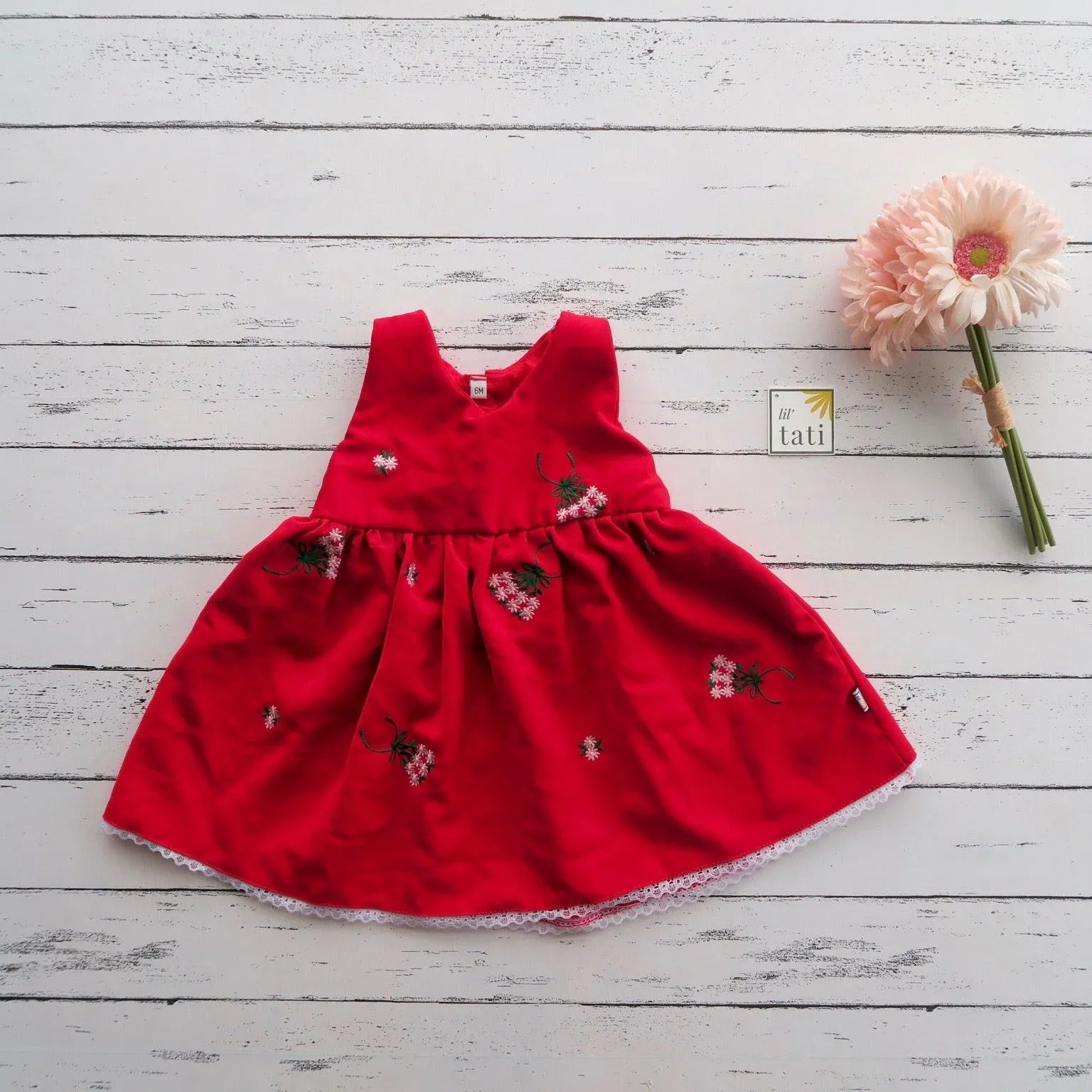 Iris Dress in Red Floral Embroidery