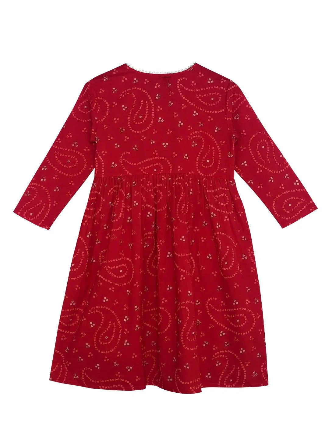 Ishin Girls Red Embroidered Bandhani Angrakha Dress