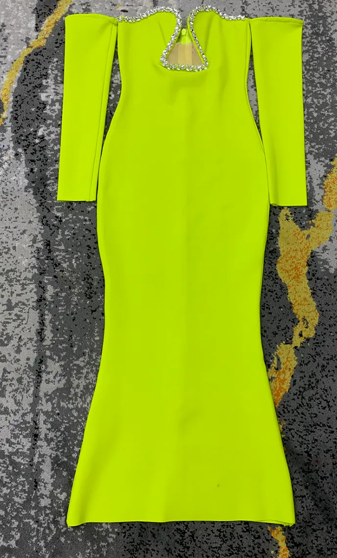 JAIPUR Strapless Long Sleeve Neon Bandage Dress