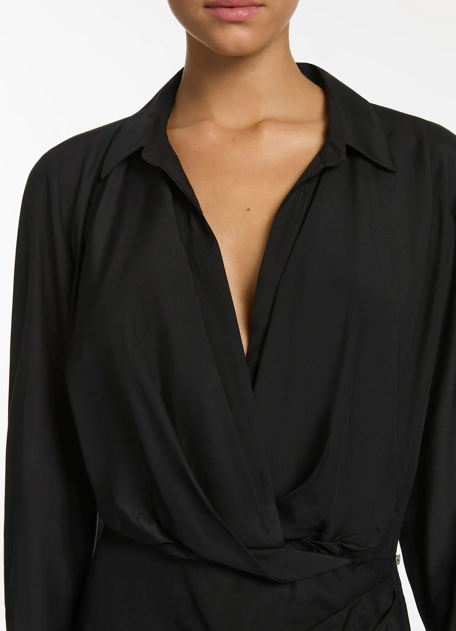 Jetset Draped Shirt Dress - Black