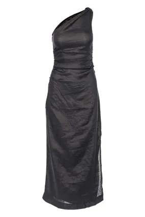 Jomana Black Linen Midi Dress