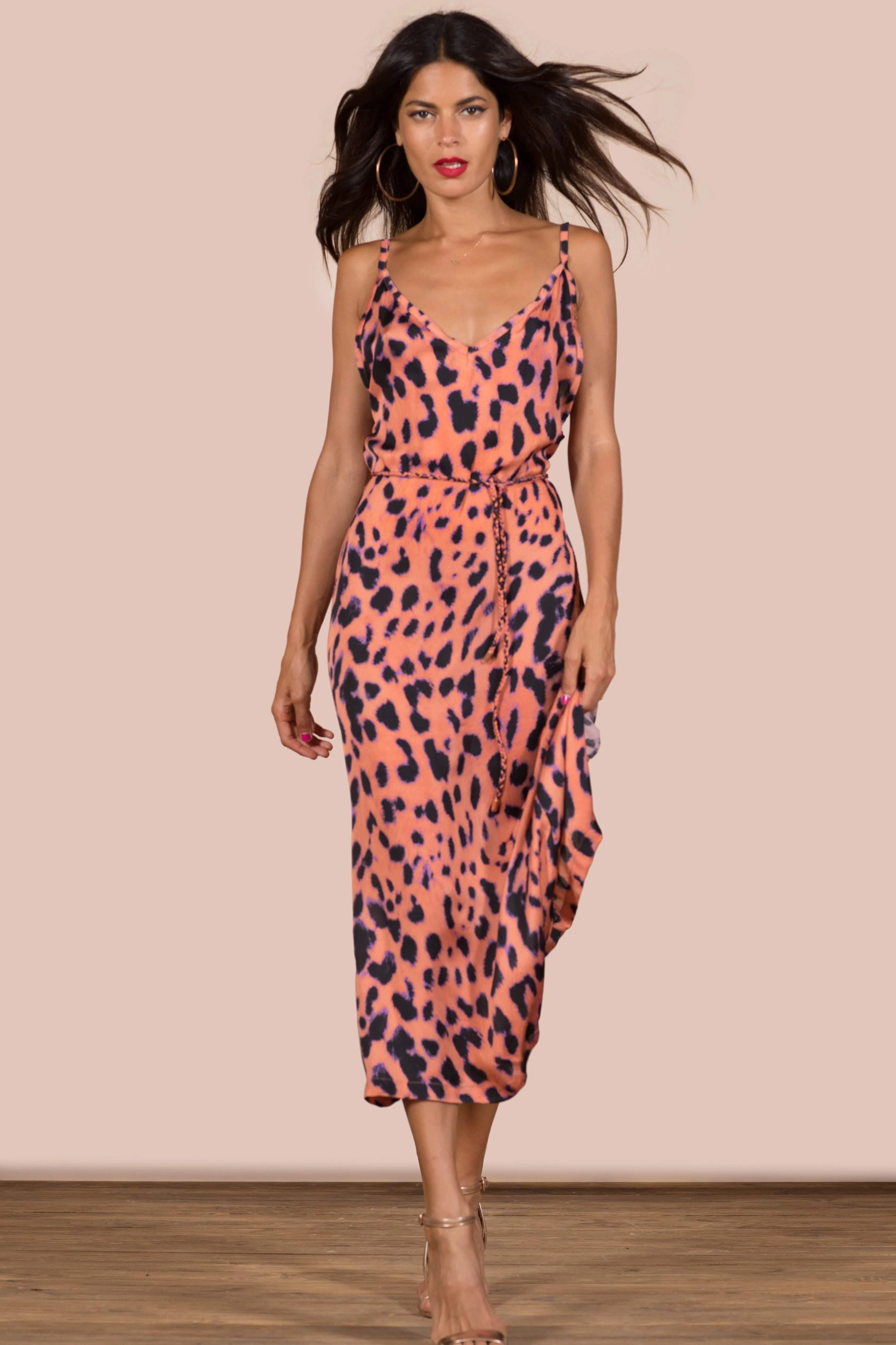 Jungle Collection Jaguar Midi Slip Dress in Leopard Print