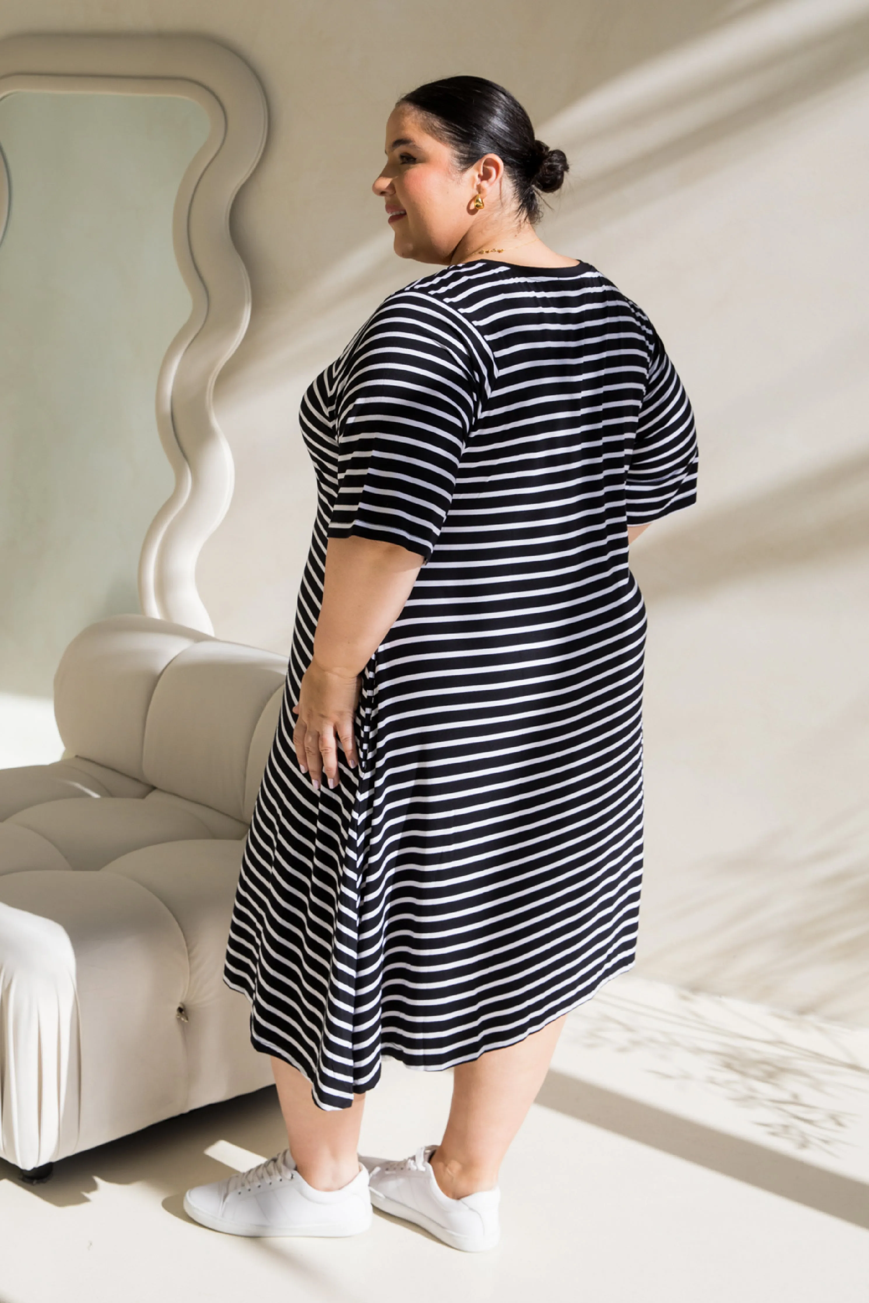 Kiana Dress in Black/White Stripe