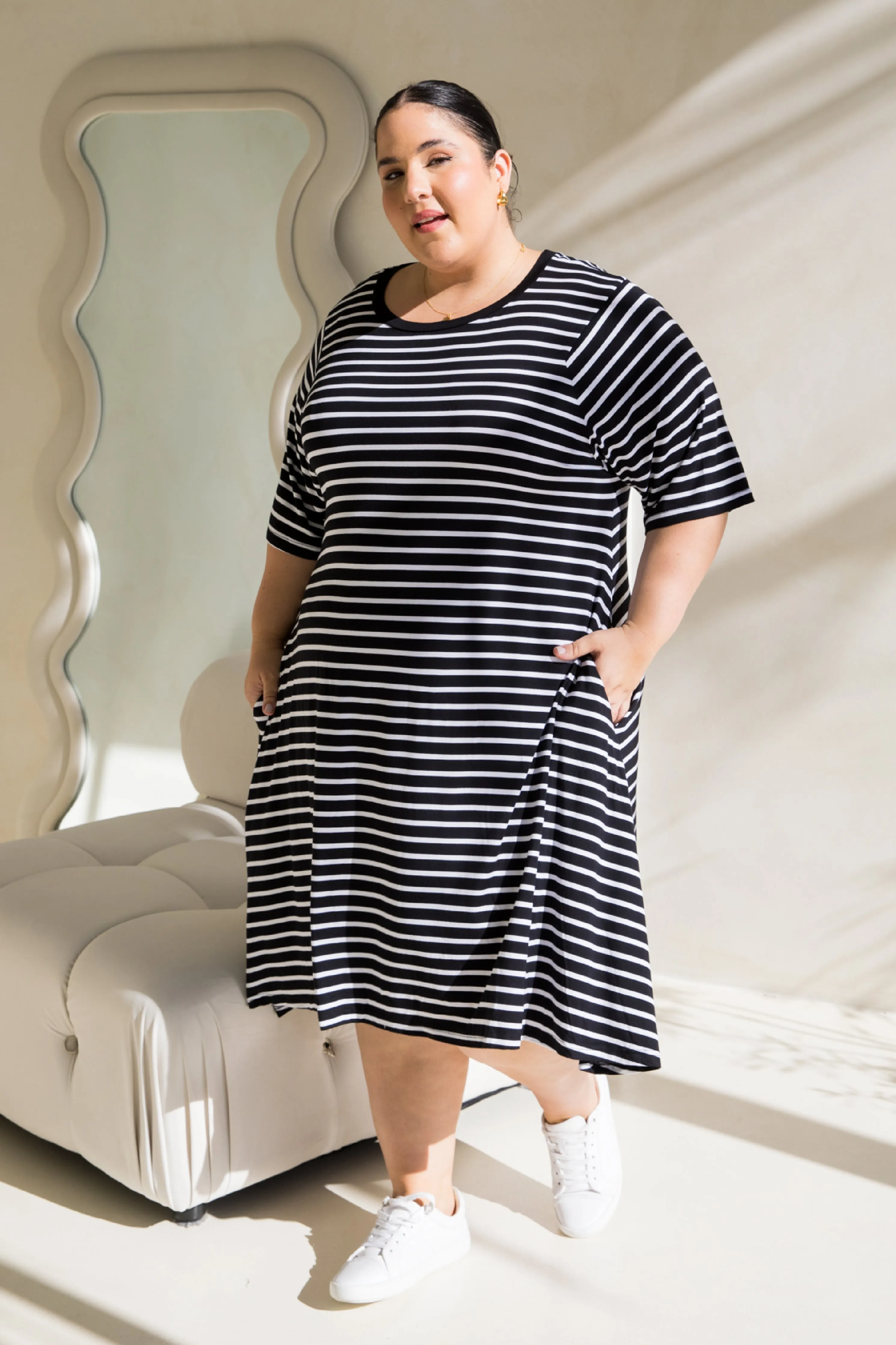 Kiana Dress in Black/White Stripe