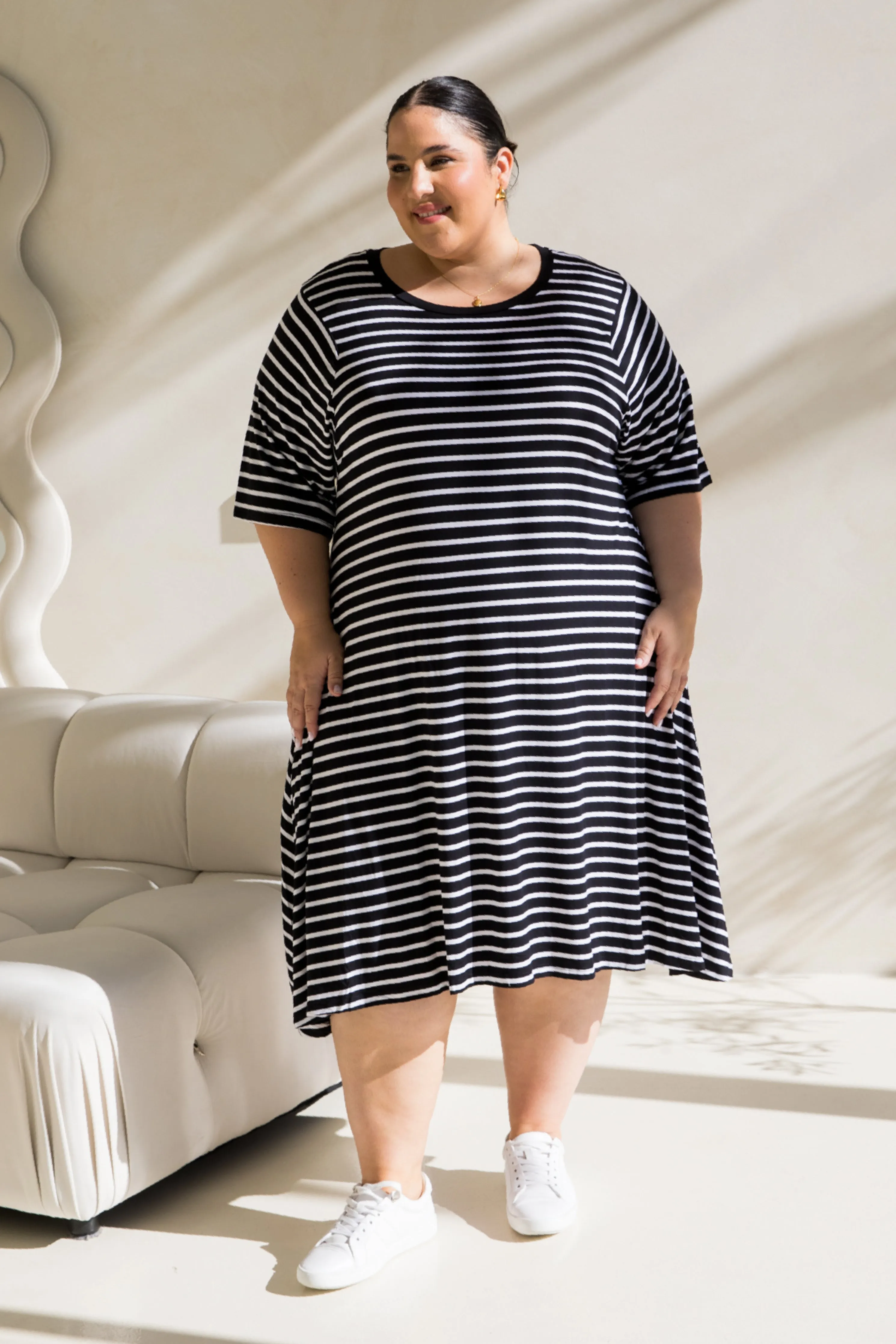 Kiana Dress in Black/White Stripe