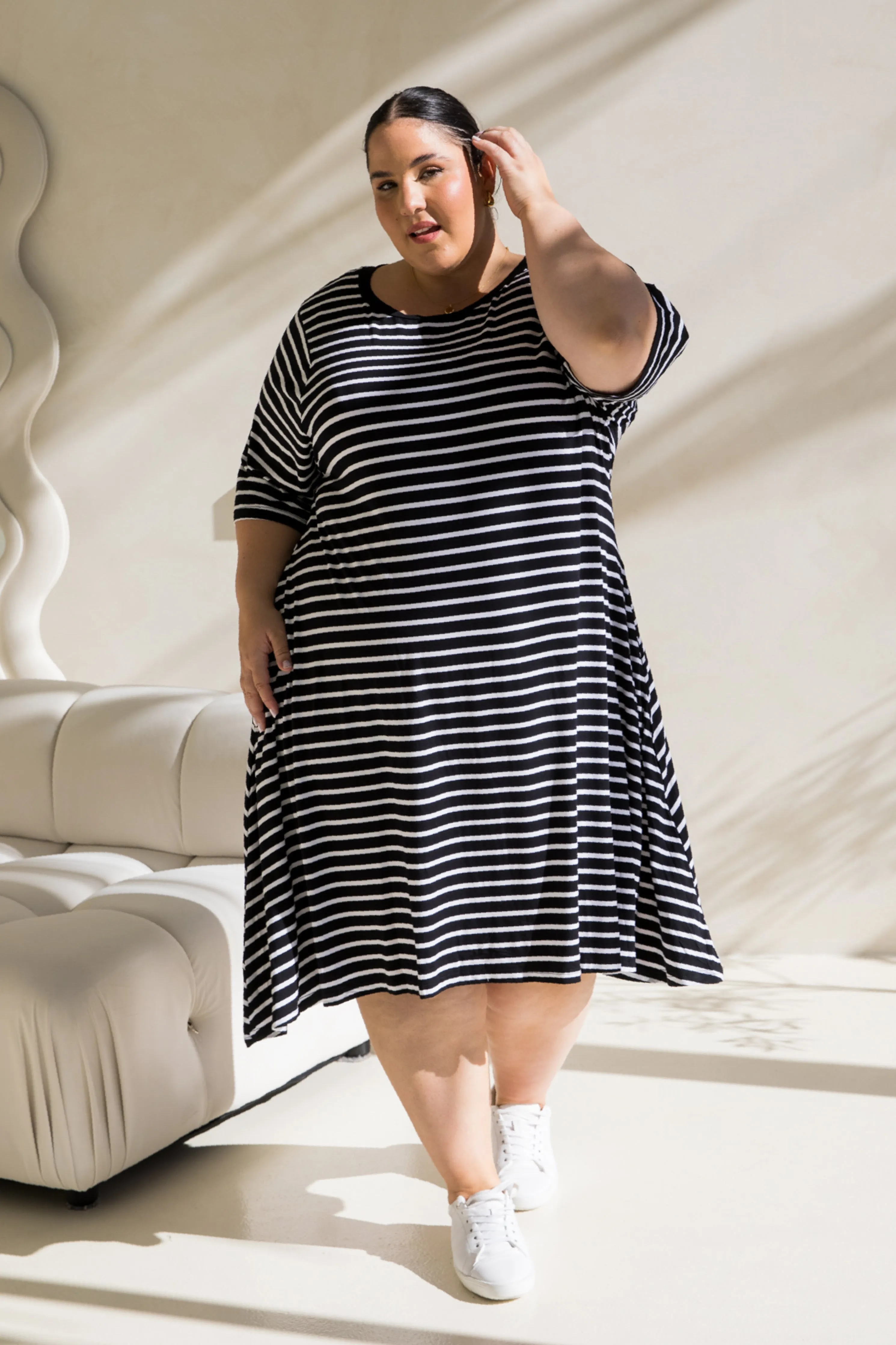 Kiana Dress in Black/White Stripe