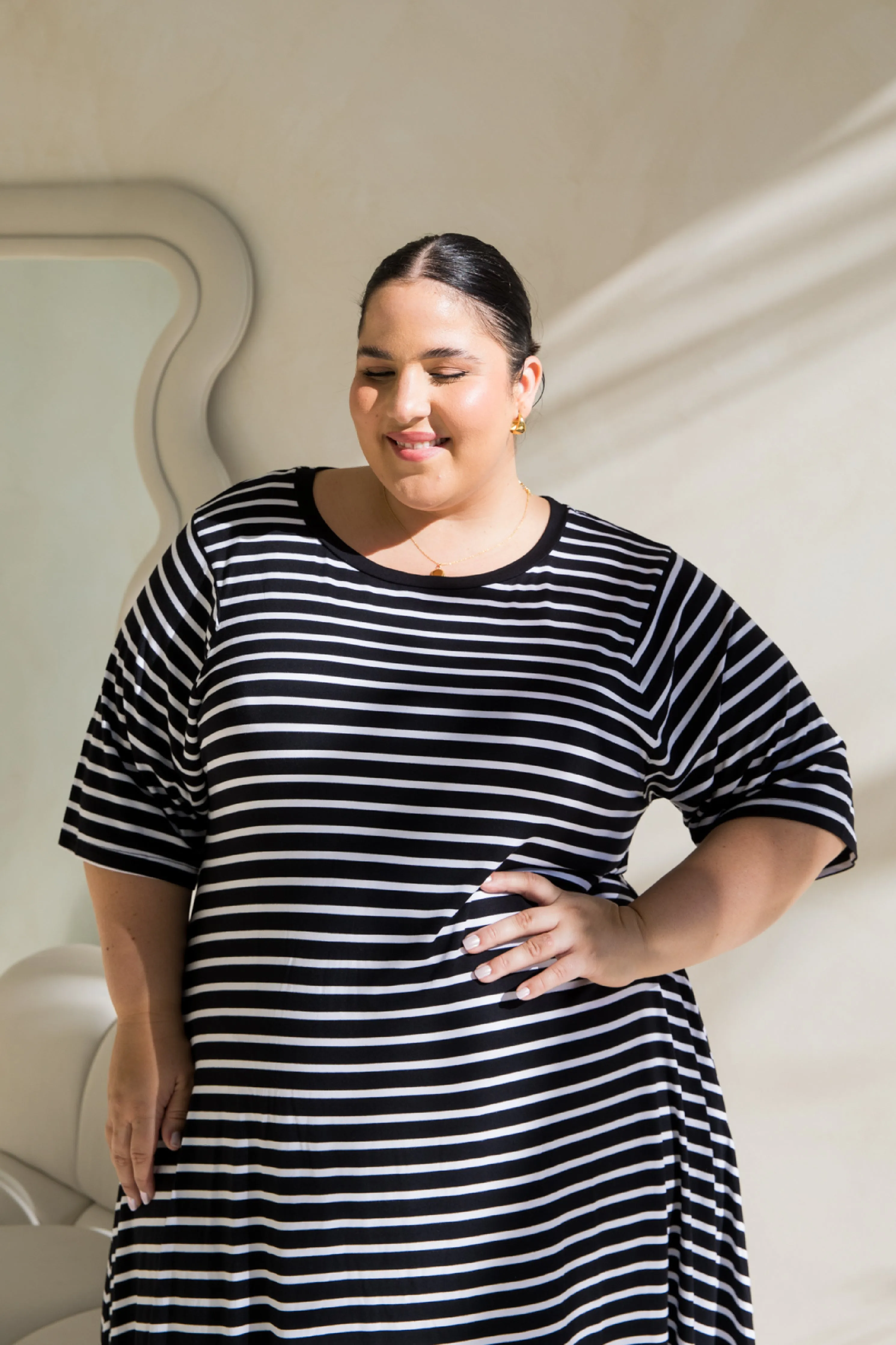 Kiana Dress in Black/White Stripe