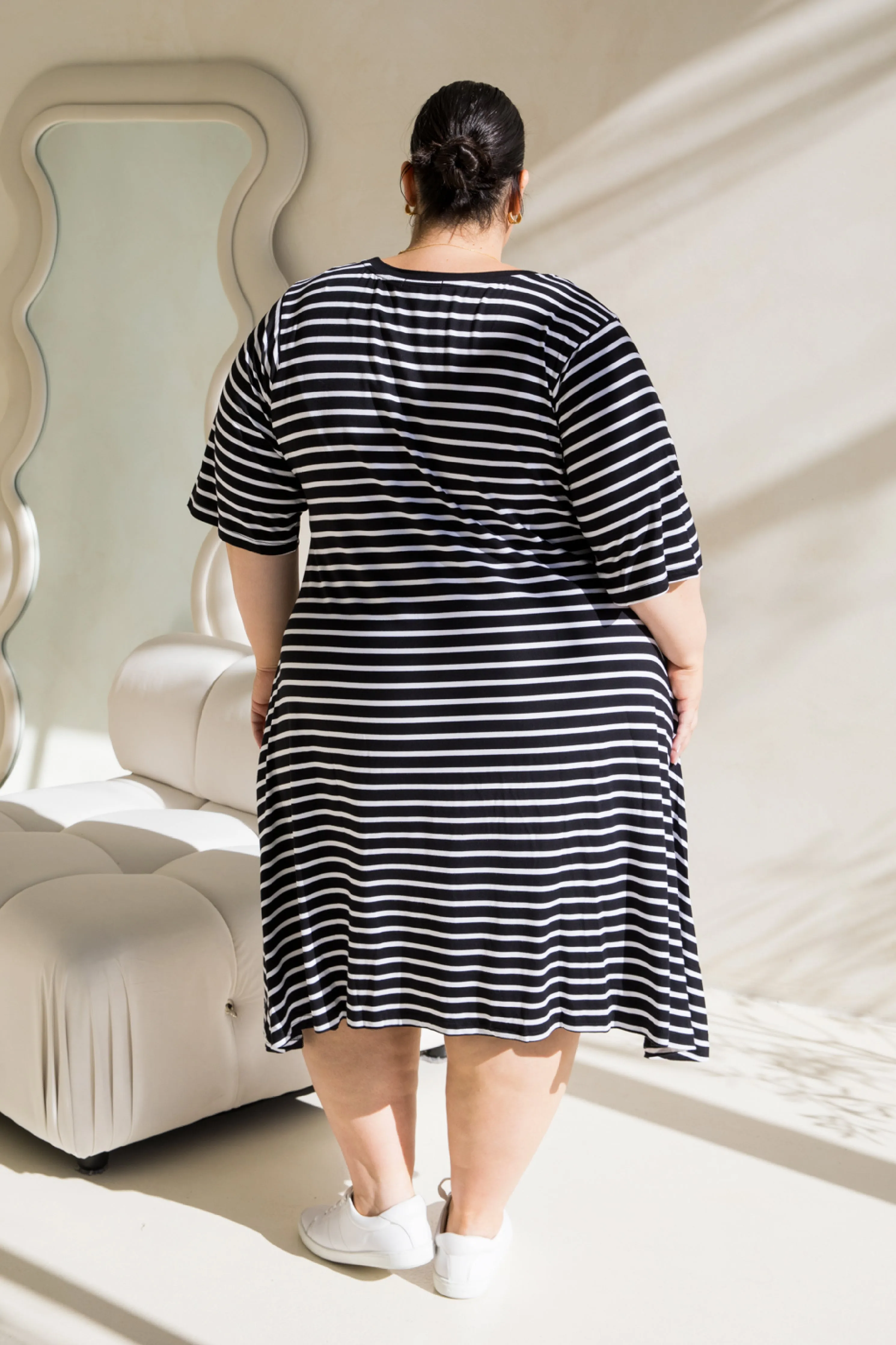 Kiana Dress in Black/White Stripe