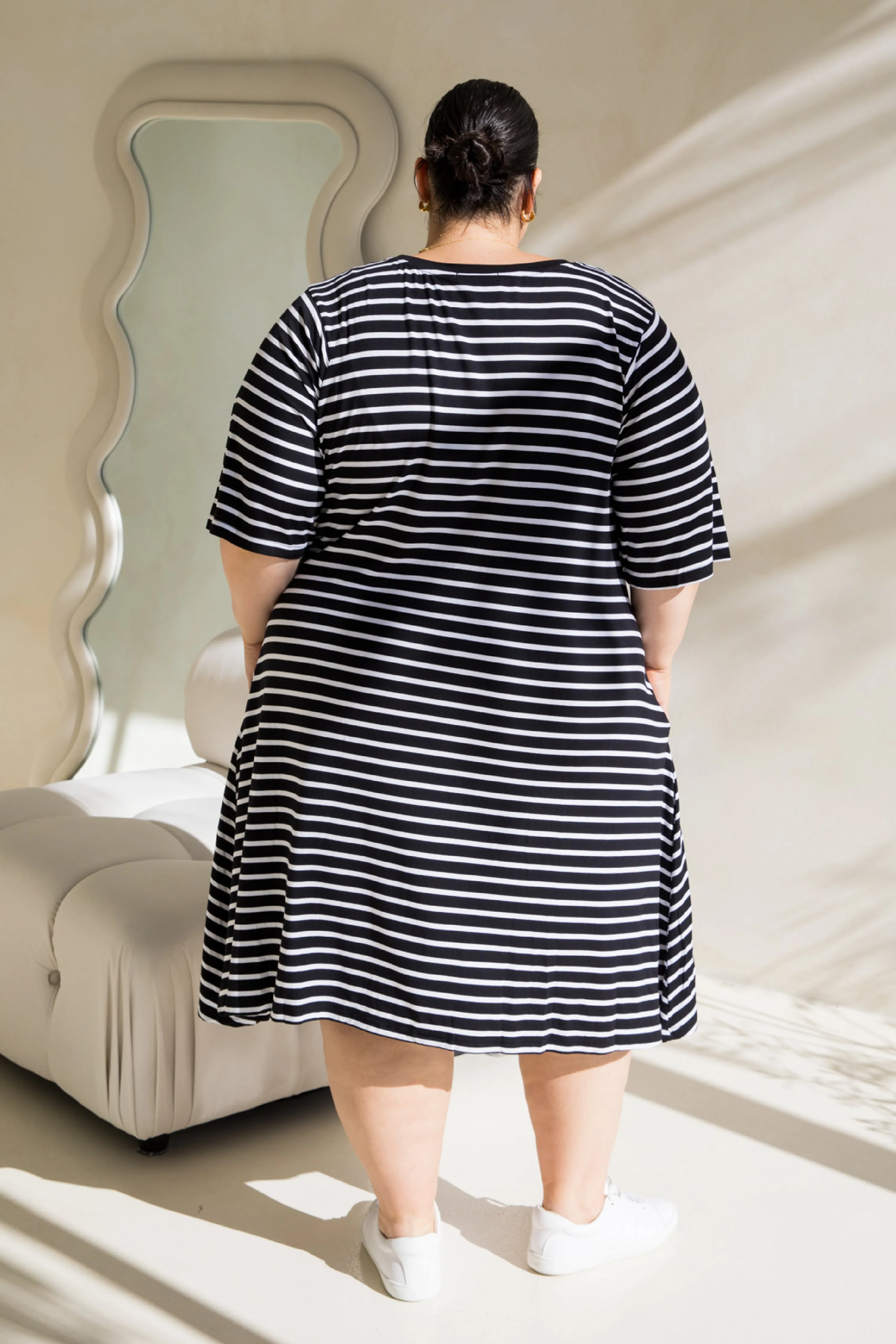 Kiana Dress in Black/White Stripe