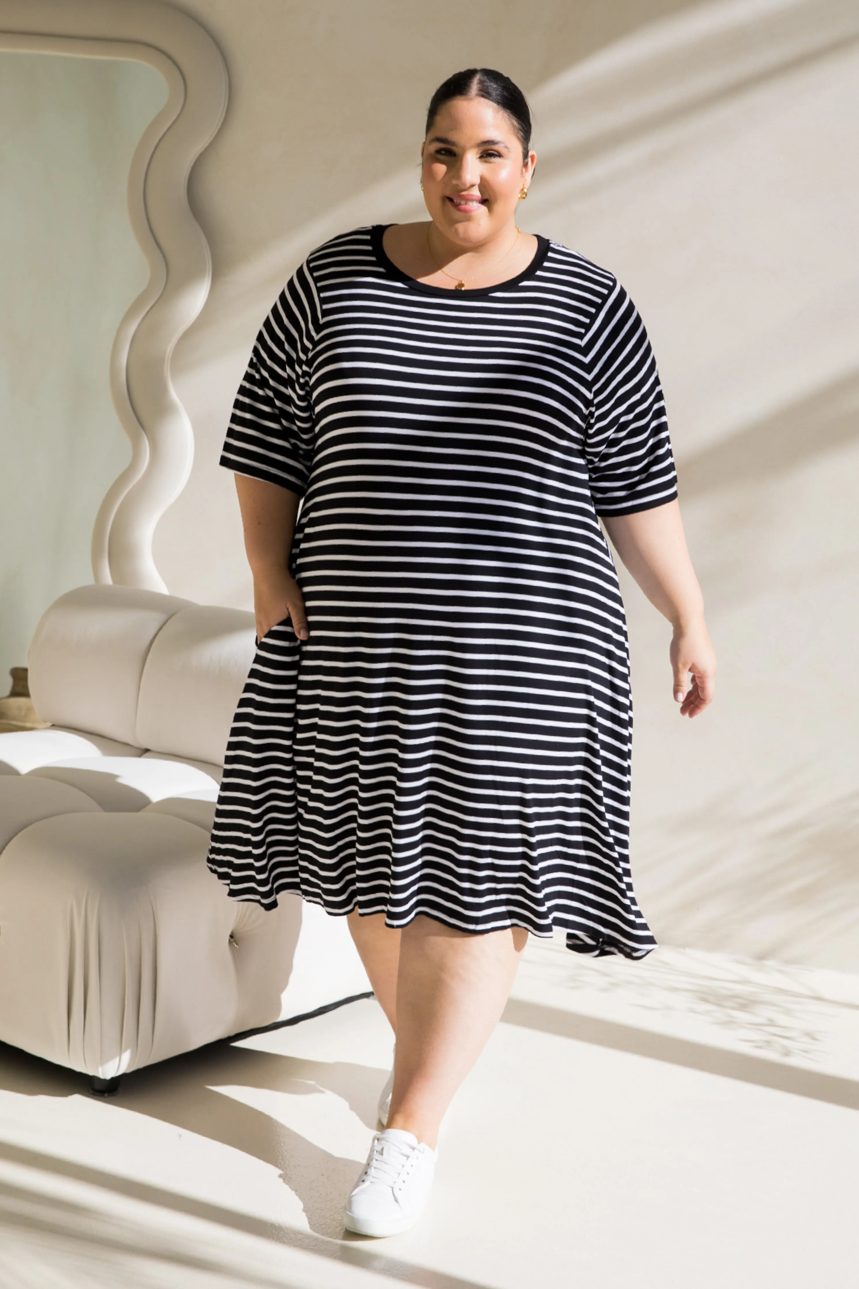 Kiana Dress in Black/White Stripe