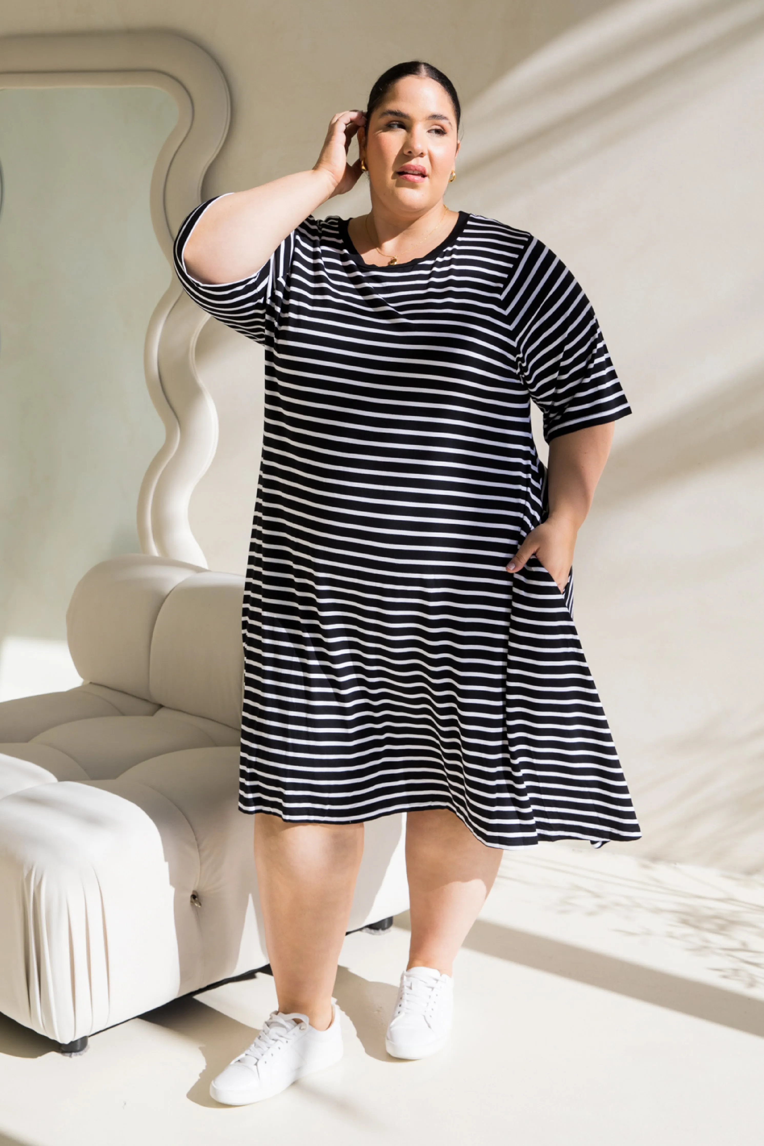 Kiana Dress in Black/White Stripe