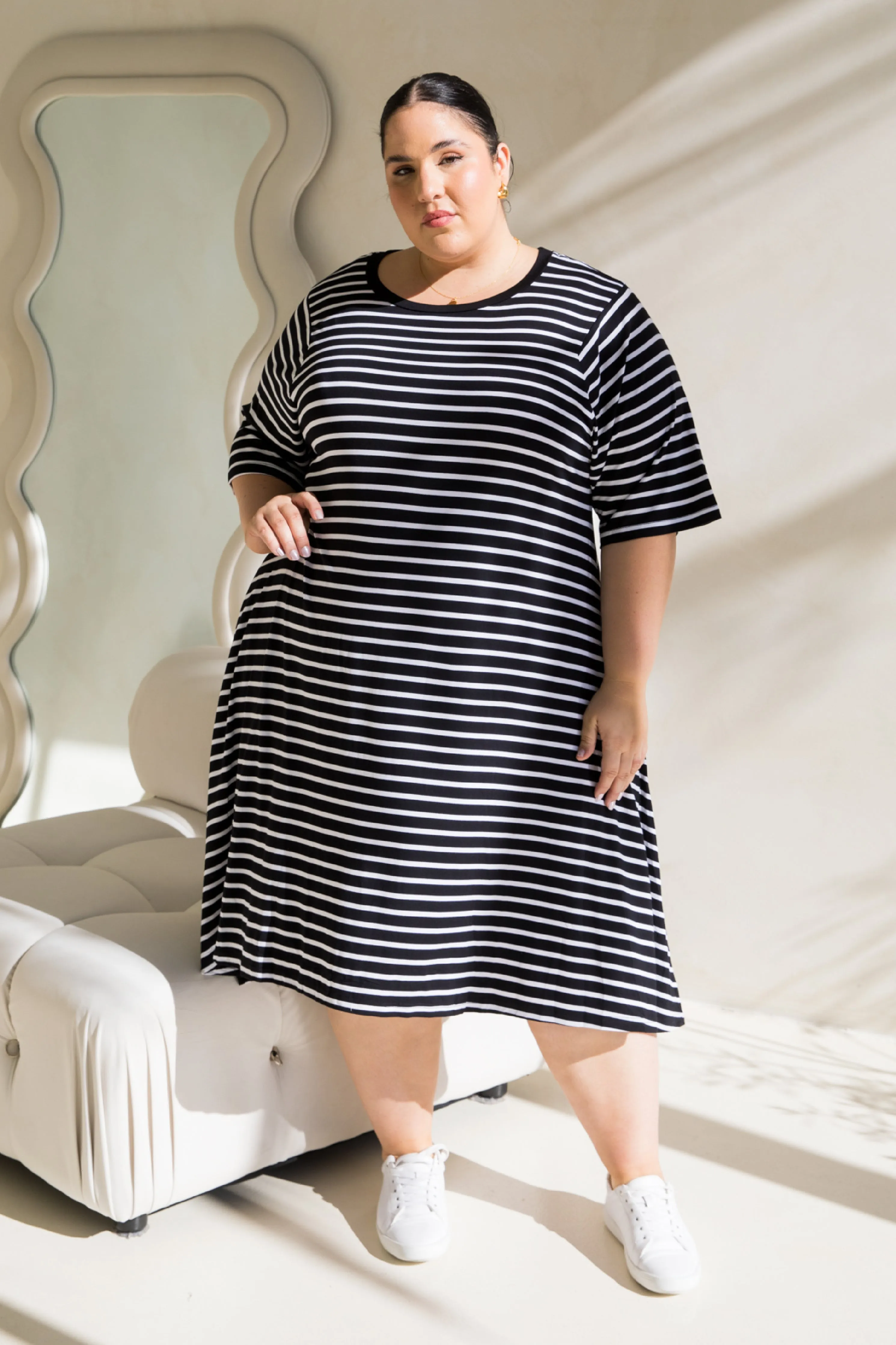 Kiana Dress in Black/White Stripe