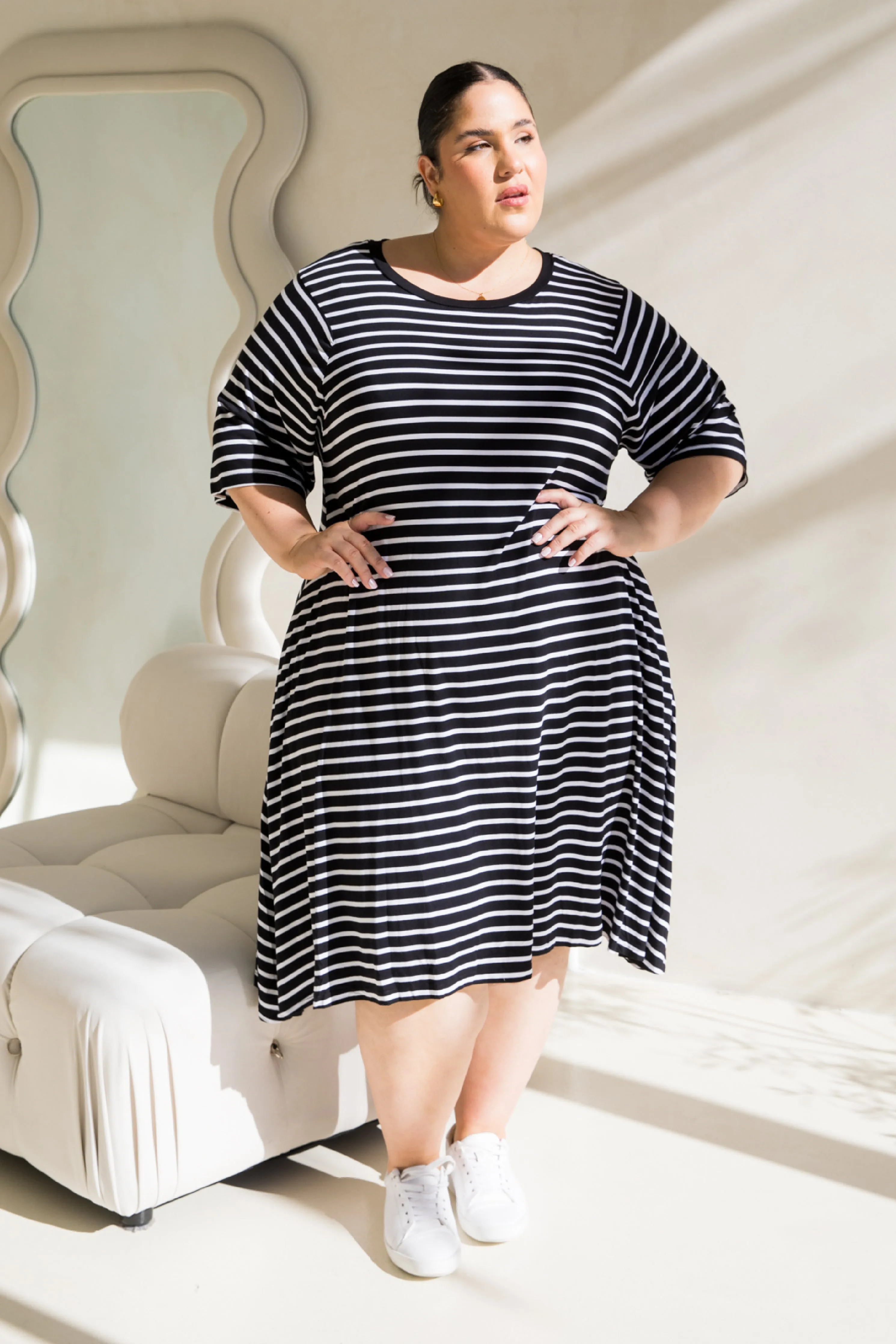 Kiana Dress in Black/White Stripe