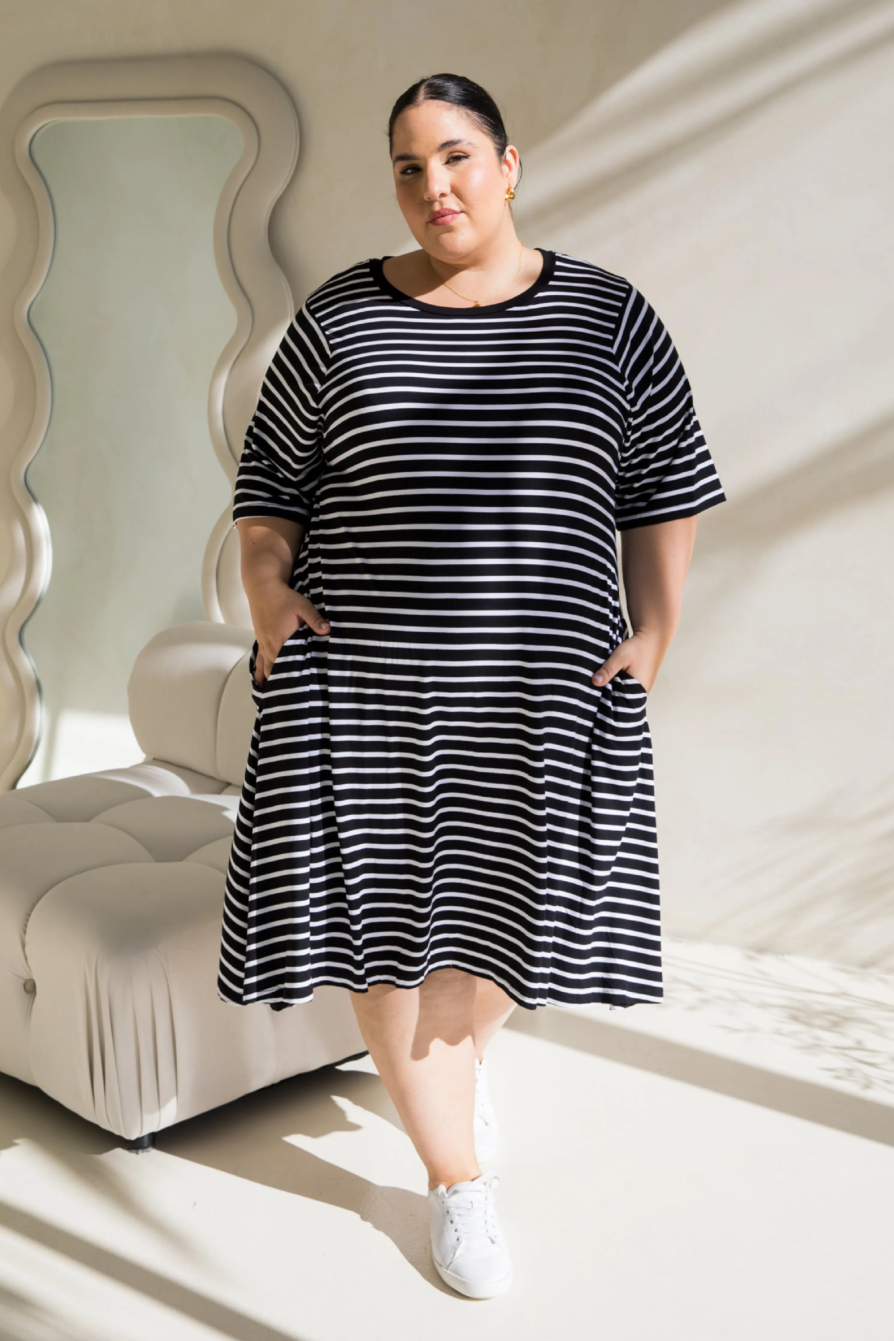 Kiana Dress in Black/White Stripe