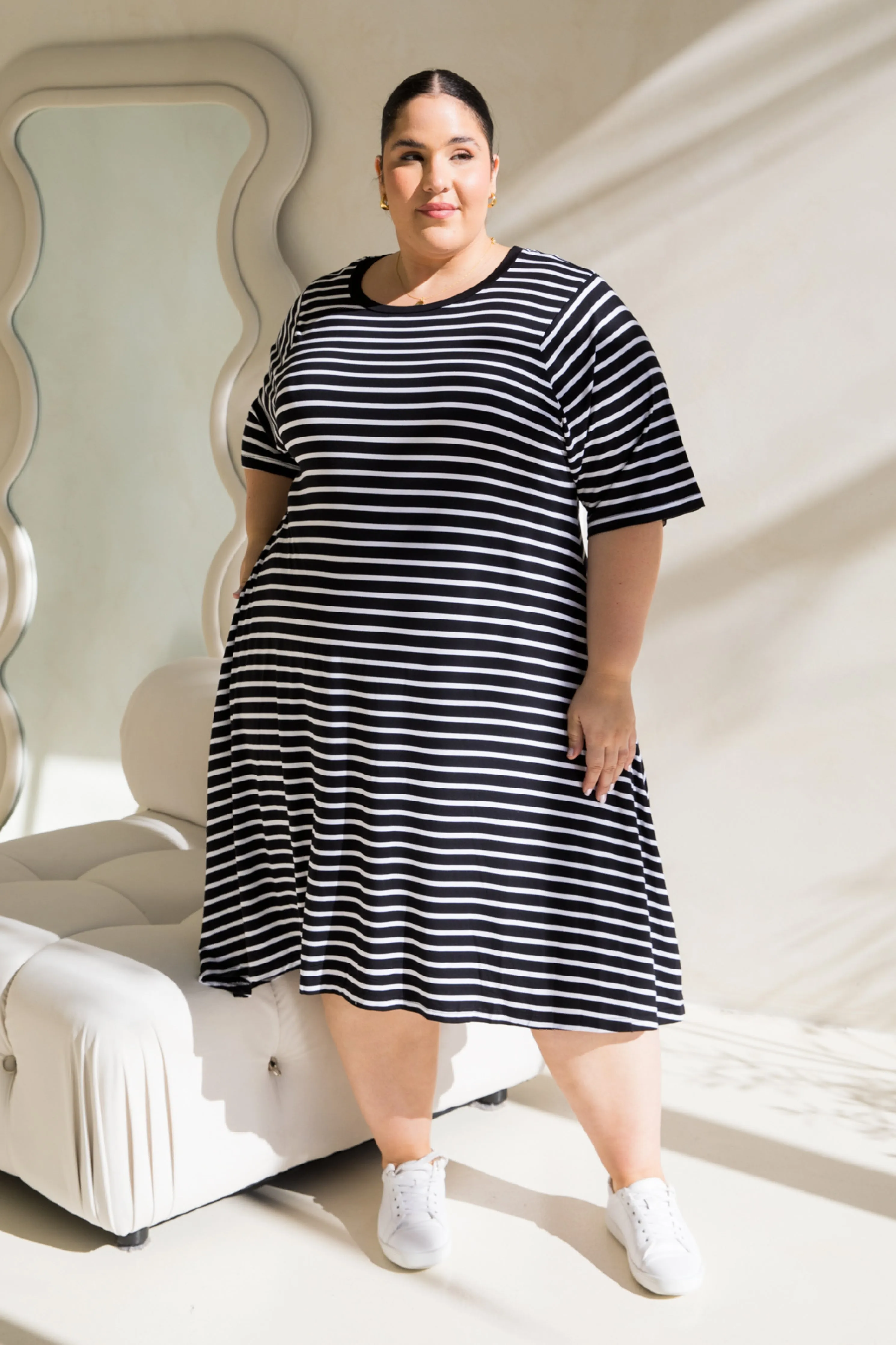 Kiana Dress in Black/White Stripe